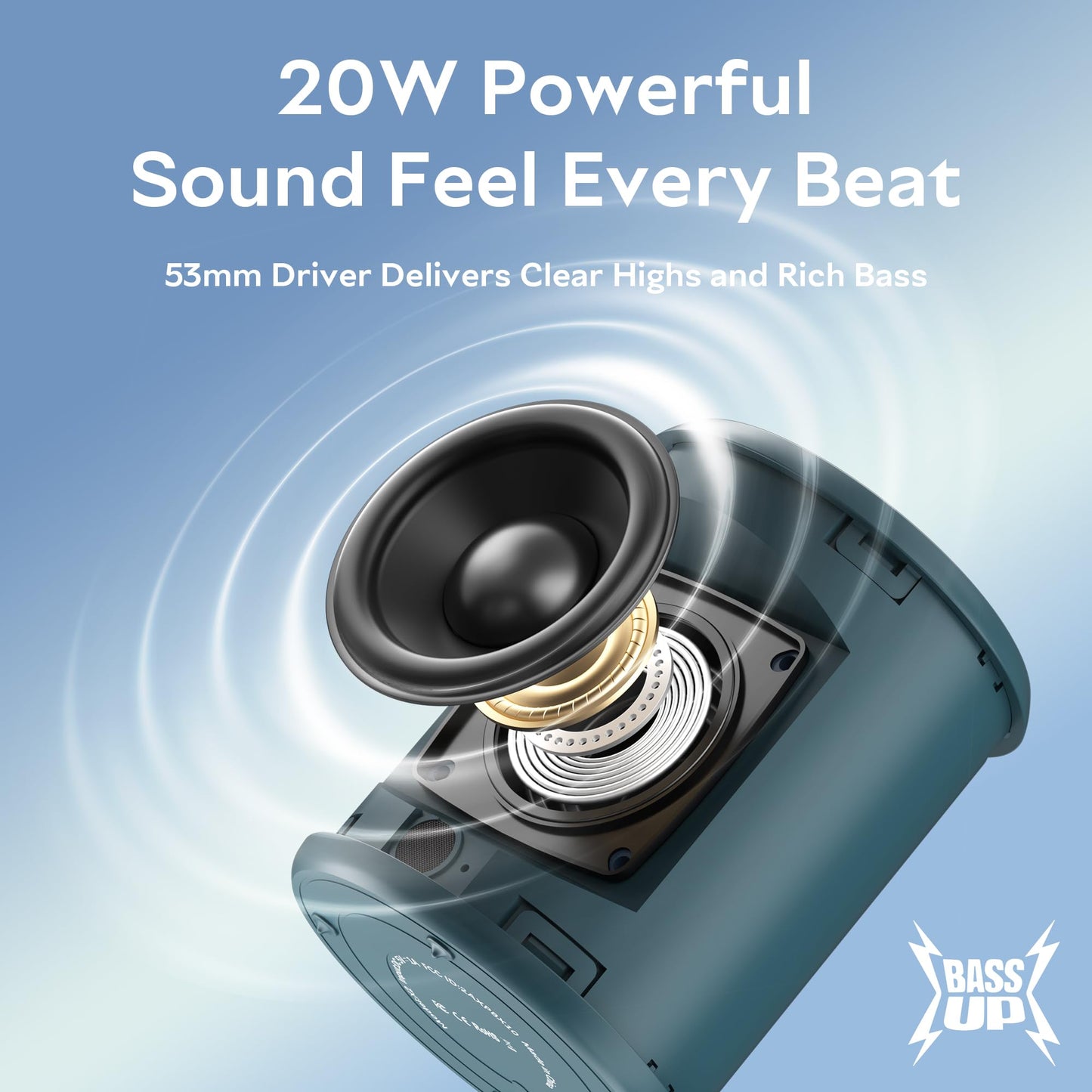Portable Bluetooth Speaker Wireless, IPX7 Waterproof Dustproof Mini Speakers, 20W Loud Bass Stereo, 15H Playtime, BT5.3 & TWS, RGB Light, for Outdoor/Shower/Home/Party, Stocking Stuffers