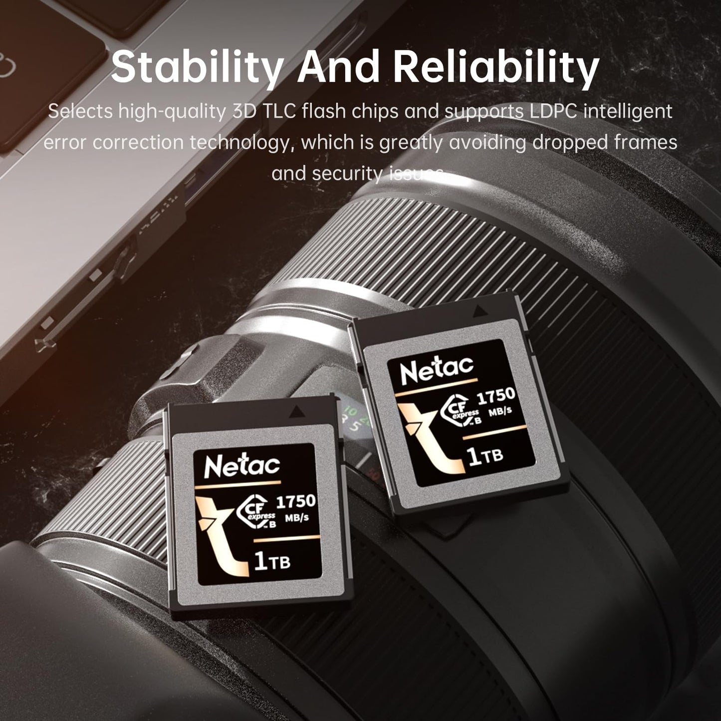 Netac 256GB CFexpress Type B Memory Card PCIe Gen 3 * 2 NVMe1.4 Max Read Up to 1750MB/s Max Write Up to 550MB/s for Professional Photographers and Videographers Vloger, CF2000