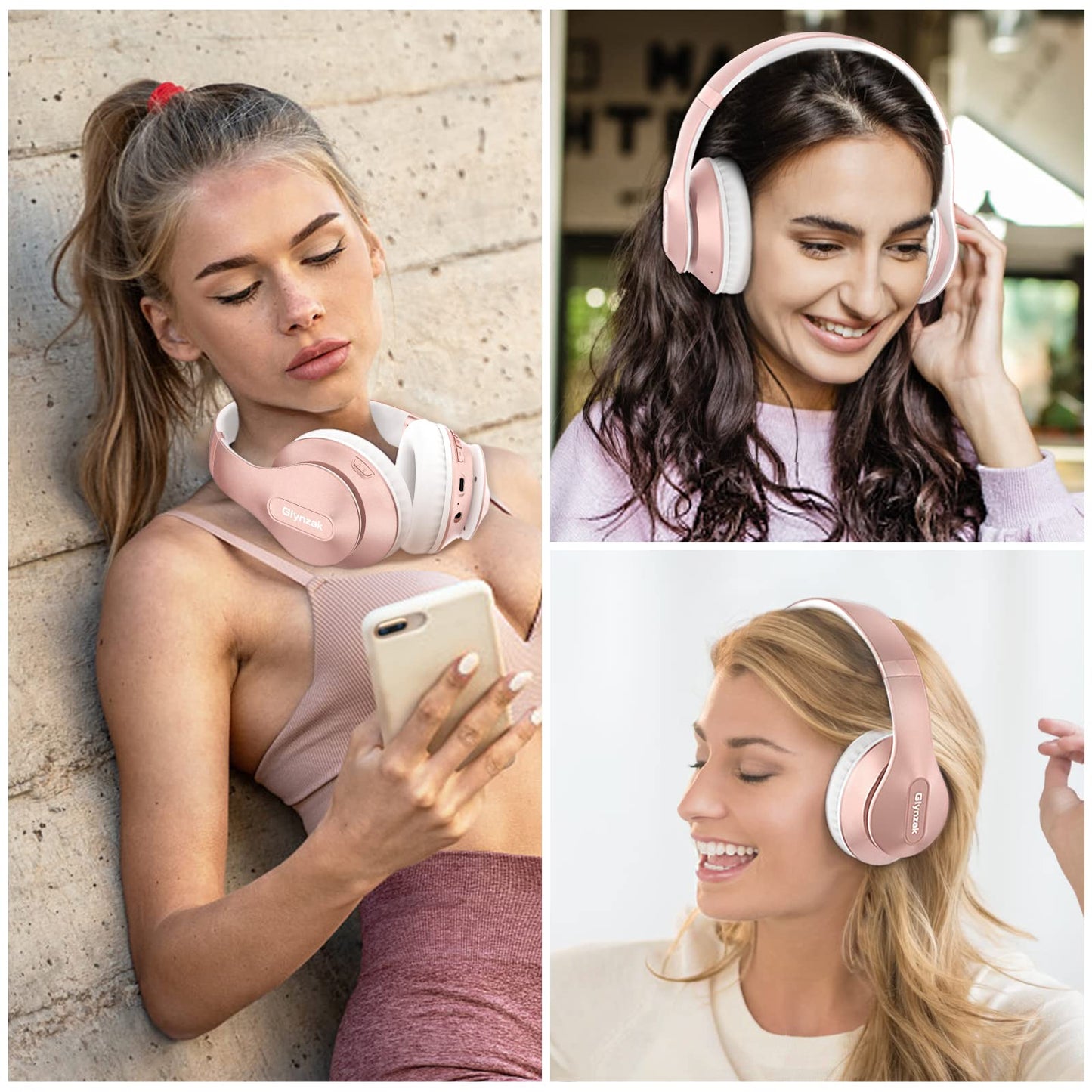 Wireless Bluetooth Headphones Over Ear 65H Playtime HiFi Stereo Headset with Microphone and 6EQ Modes Foldable Bluetooth V6.0 Headphones for Desktop Computer Laptop Rose Gold