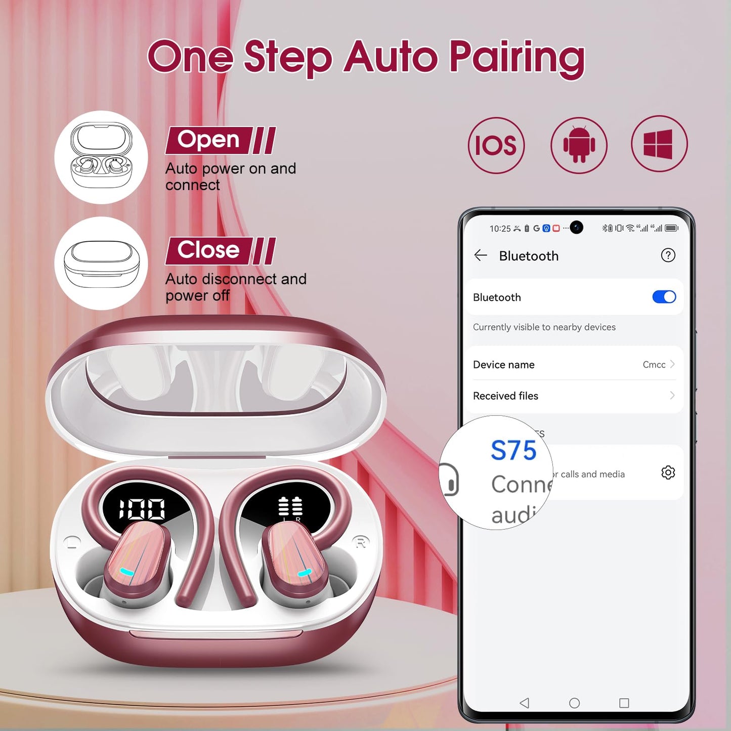 Wireless Earbuds, 50H Bluetooth 5.4 Headphones Sport, Bluetooth Earbuds with ENC Noise Canceling, HiFi Stereo Sound Wireless Earphones with Earhooks, IP7 Waterproof Ear Buds for Sports/Workout/Running