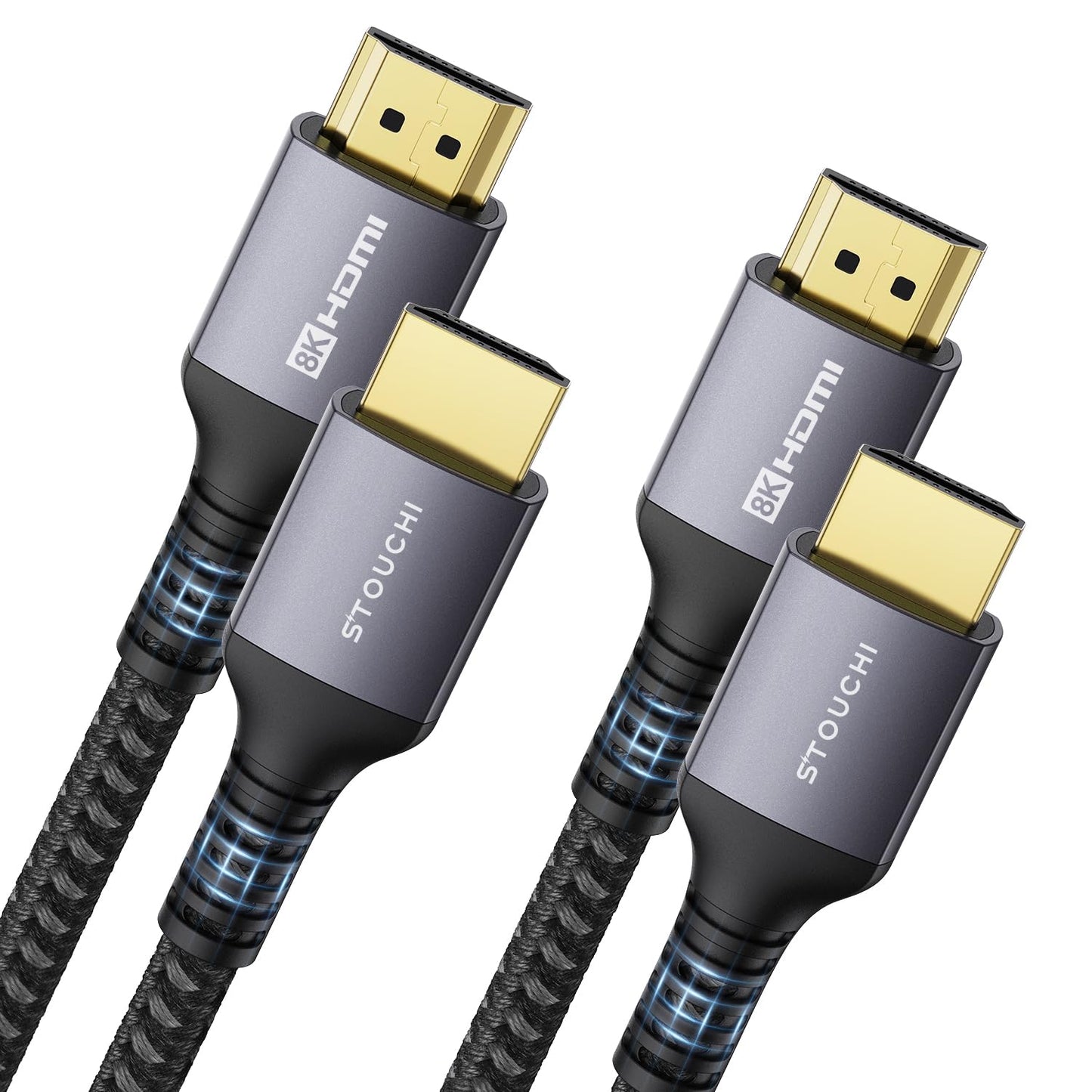 10K 8K HDMI Cables 2-Pack 6.6FT, Stouchi (Certified) 48Gbps Ultra High Speed HDMI® Cable for PS5 4K@120Hz Gaming, 8K@60Hz TVs, eARC Dolby Atmos Home Theater