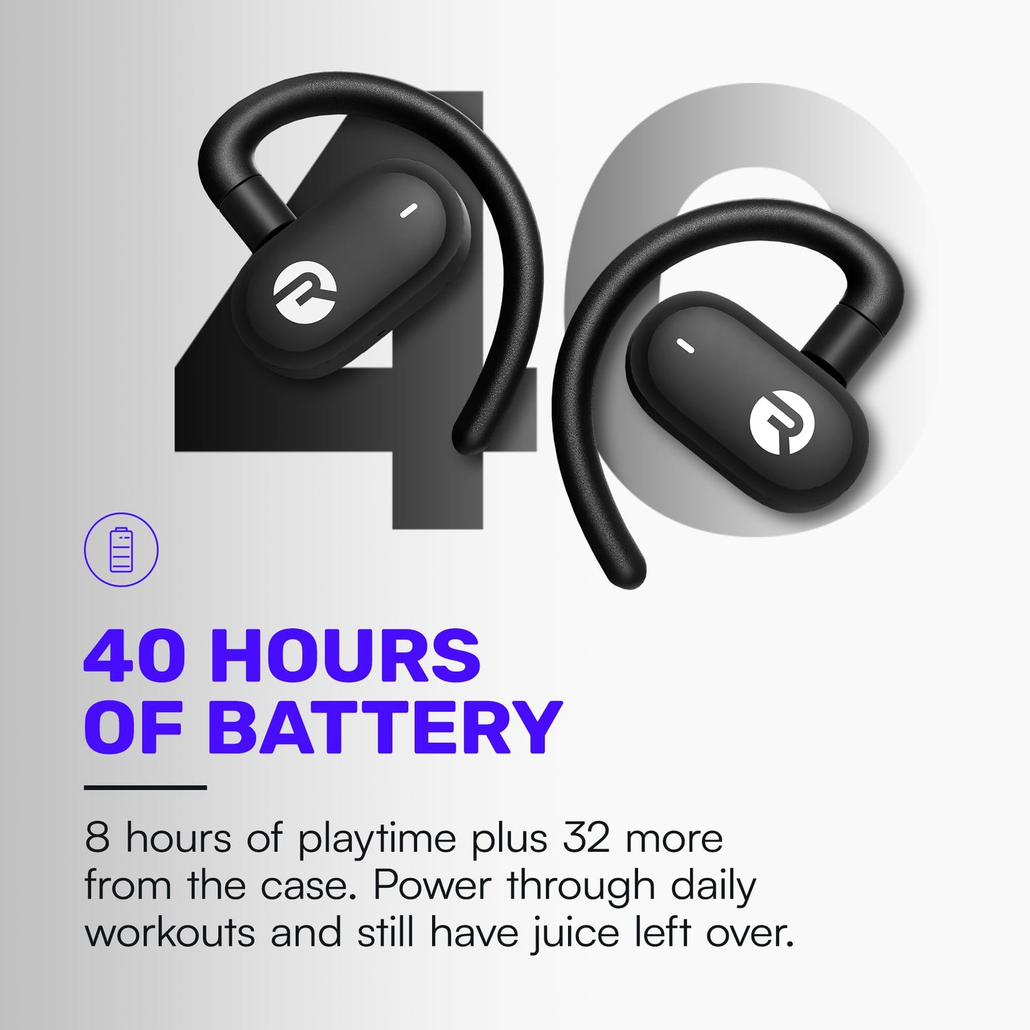 Raycon Fitness Open Ear Earbuds – Open Ear Headphones, Earbuds Wireless Bluetooth, Running Headphones, Sweat & Water-Resistant Earphones, 40 Hours Battery Life (Blue)