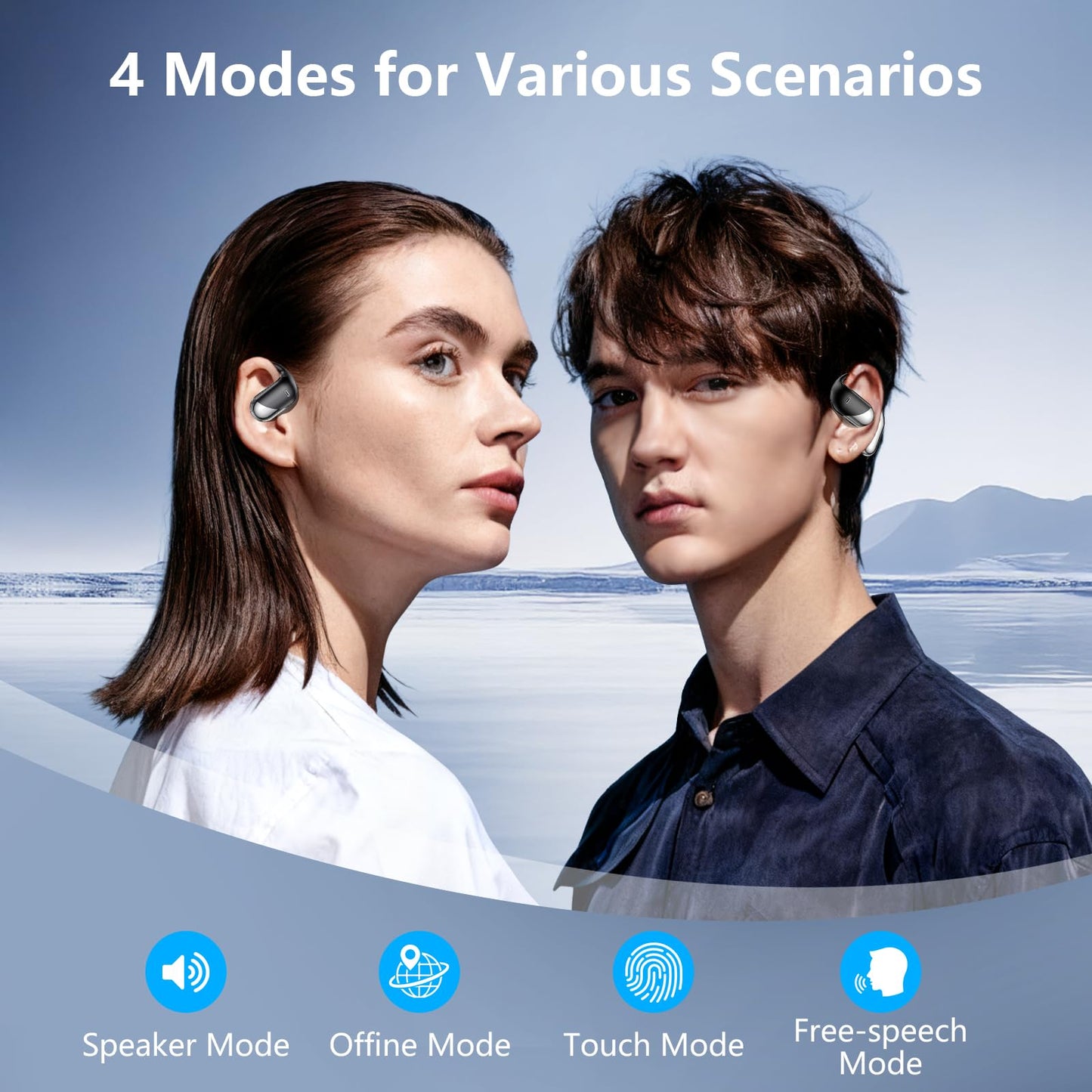 Open Ear Wireless Earbuds, Sports Bluetooth Headphones with Real Time Translation, 80Hrs Playtime with LED Power Display, Noise Canceling Headset, IPX7 Waterproof Earphones for Workout/Running