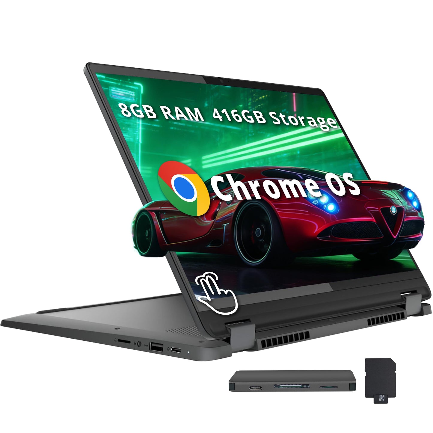 Lenovo Slim 3 Chromebook, 14″ FHD IPS Touchscreen Laptop, MediaTek Kompanio 520 Processor, 4GB RAM, 224GB Storage (64GB eMMC+160GB Docking Station Set), Webcam, Chrome OS, Abyss Blue
