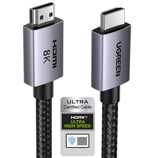 UGREEN 10K 8K HDMI 2.1 Cable 48Gbps 6.6FT, Certified 8K@60Hz 4K@120Hz 144Hz High Speed Gaming Cable Braided Cord, eARC HDCP 2.3 Dynamic HDR Compatible for HDTV/PS5/Xbox/SoundBar/RTX3090/Blu-ray