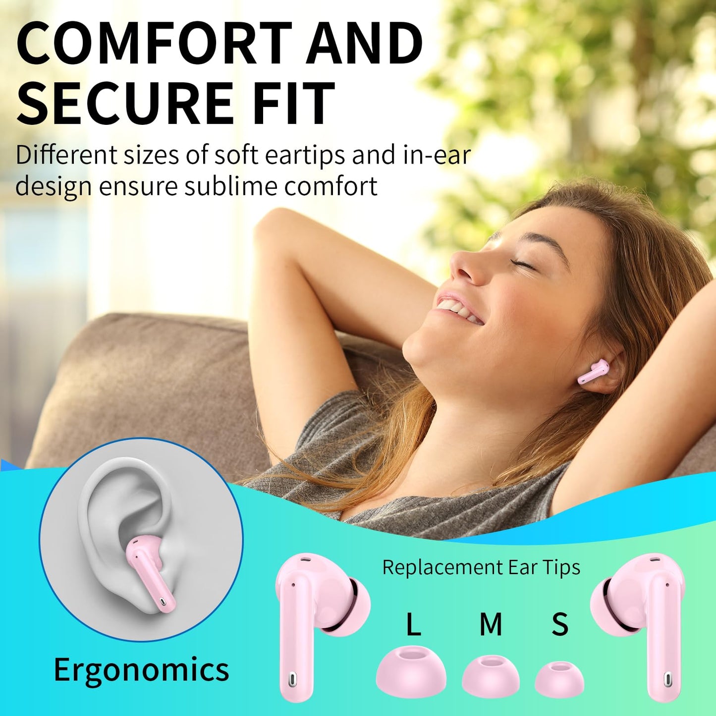 Wireless Earbuds, Bluetooth Headphones 5.4 HiFi Stereo, Wireless Earphones with ENC Noise Cancelling Mic, IP7 Waterproof in Ear Headphones, LED Digital Display Ear Buds, Touch Control, Black