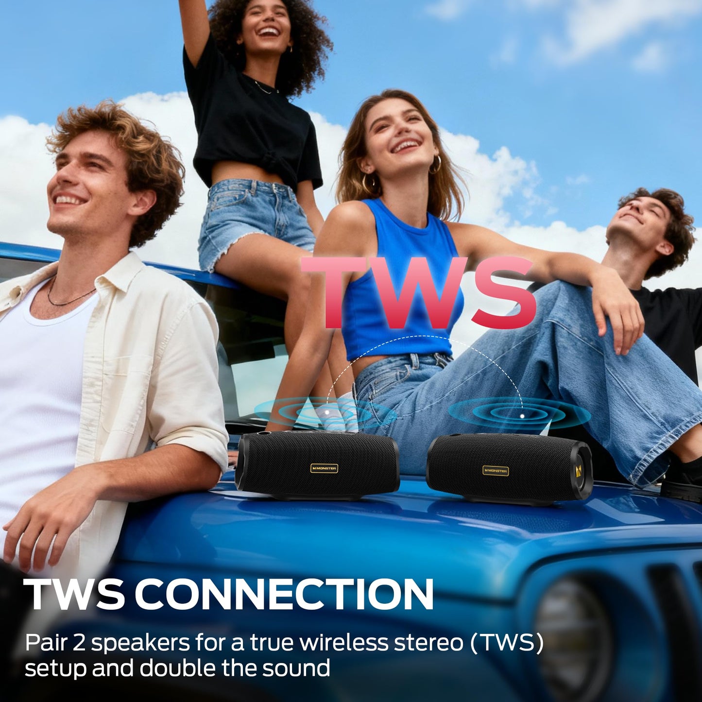 Monster S380 Bluetooth Speaker, Portable Speaker with 40W Stereo Sound, Bluetooth 6.0, 20H Playtime, IPX6 Waterproof, TWS Pairing, Support AUX/TF Card, Wireless Speaker for Party, Travel, Outdoor