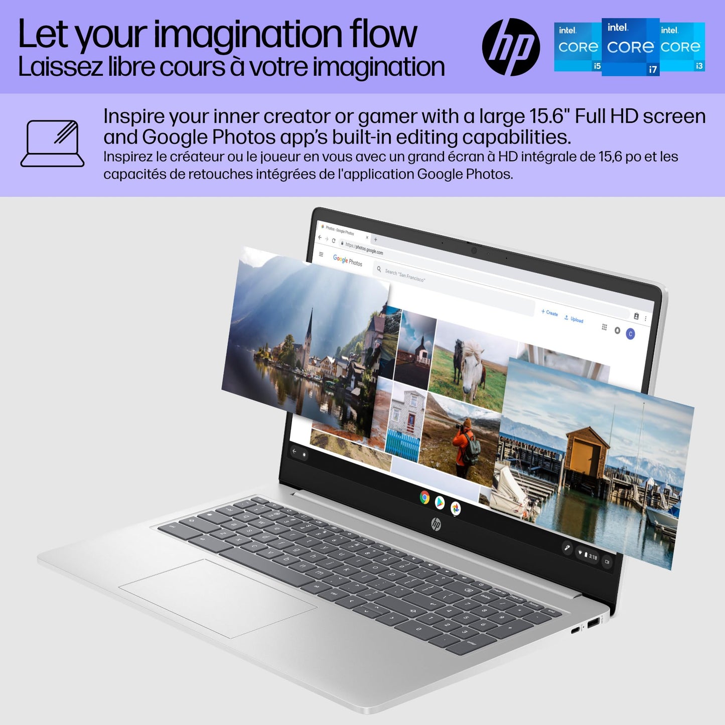 HP Chromebook Plus 15.6 inch Laptop, Full HD Display, Intel Core i3-N305, 8 GB RAM, 256 GB UFS, Intel UHD Graphics, Chrome OS, 15a-nb0006ca