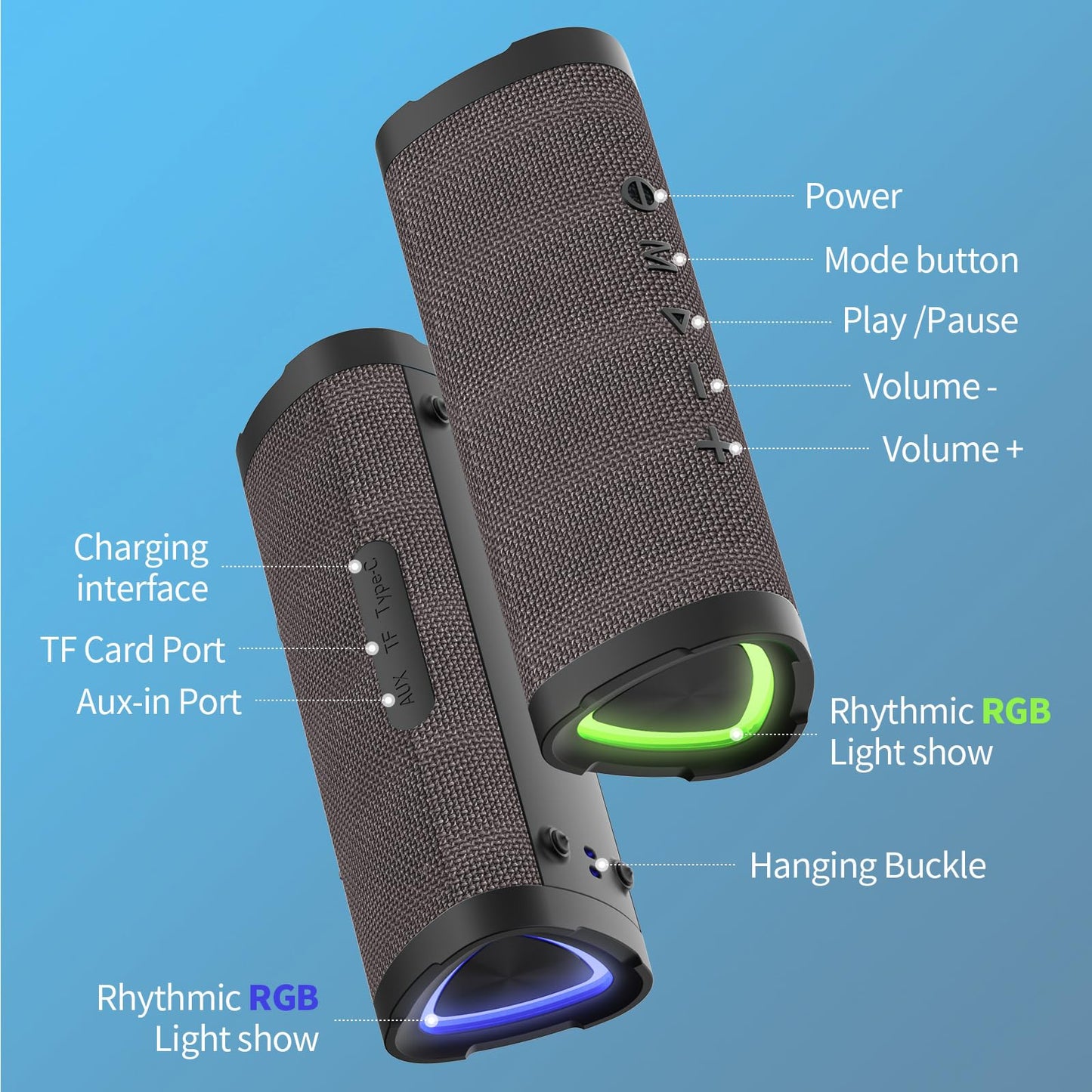 Bluetooth Speaker,Vanzon V40 Portable Wireless Bluetooth Speaker with IPX7 Waterproof, 24W HiFi Stereo Sound,24H Playtime, LED Lights and TWS Dual Pairing, Suitable for Home Outdoors Travel,Great Gift
