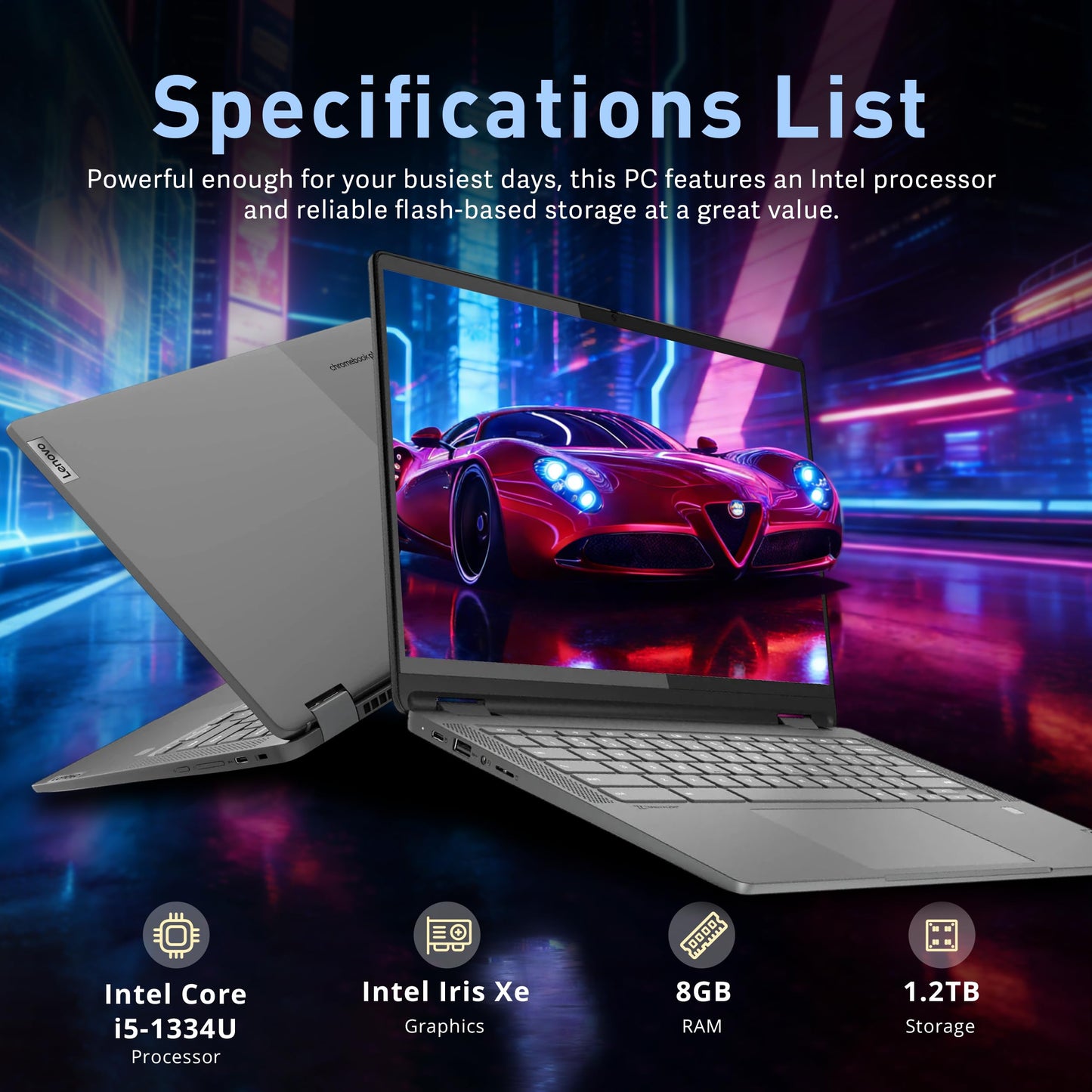 Lenovo Slim 3 Chromebook, 14″ FHD IPS Touchscreen Laptop, MediaTek Kompanio 520 Processor, 4GB RAM, 224GB Storage (64GB eMMC+160GB Docking Station Set), Webcam, Chrome OS, Abyss Blue