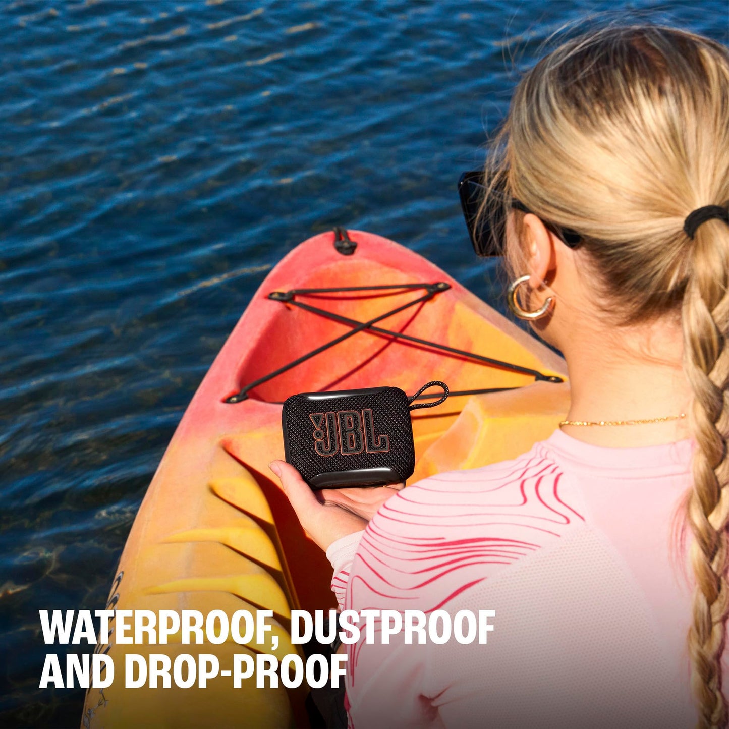 JBL Go 5 - Ultra-Portable Waterproof & Drop-Proof Speaker with JBL Legendary Sound & Ambient Edge Lighting, AirTouch Instant Stereo Pairing or Link Multiple Compatible Speakers via Auracast™ (Pink)