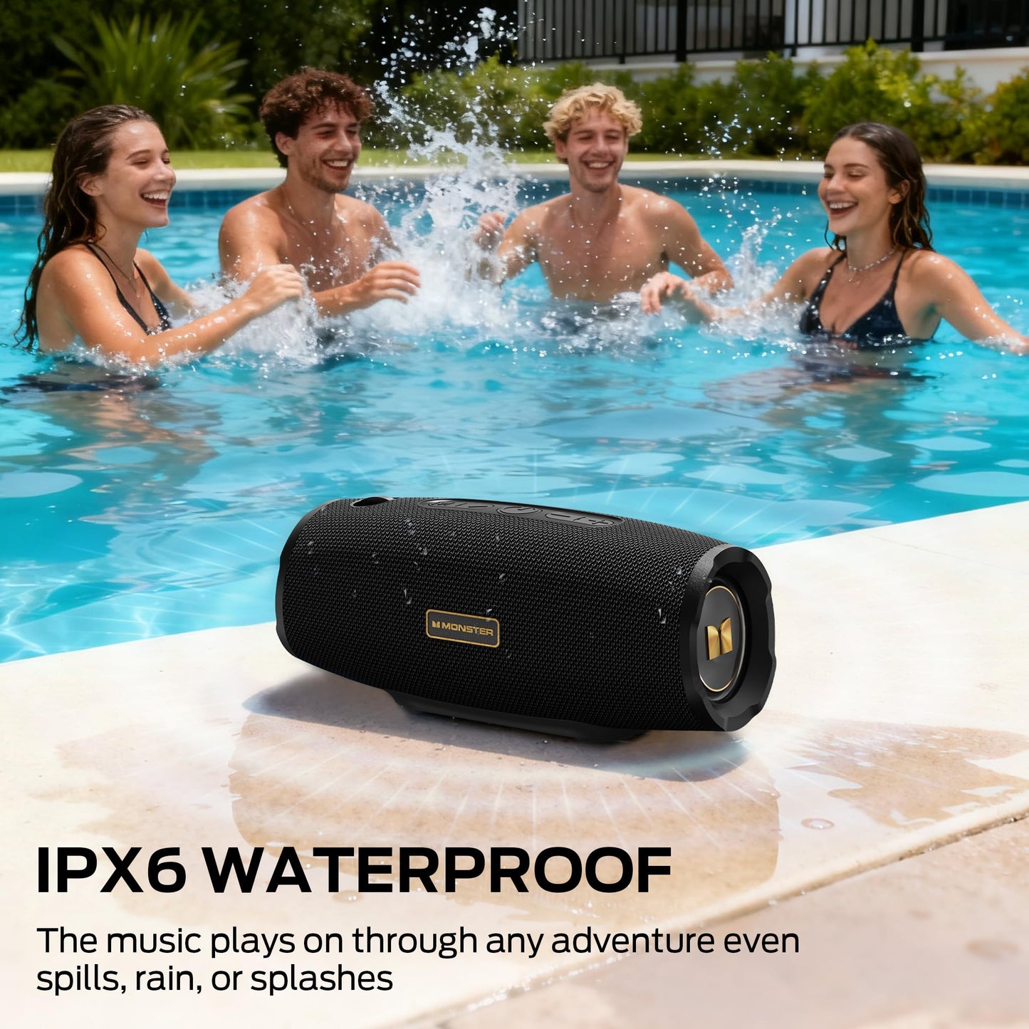Monster S380 Bluetooth Speaker, Portable Speaker with 40W Stereo Sound, Bluetooth 6.0, 20H Playtime, IPX6 Waterproof, TWS Pairing, Support AUX/TF Card, Wireless Speaker for Party, Travel, Outdoor