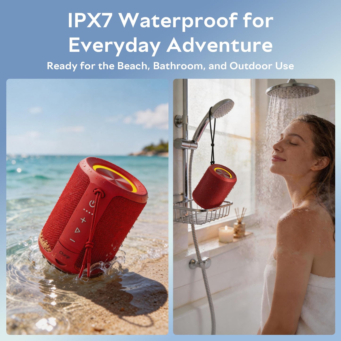 Portable Bluetooth Speaker Wireless, IPX7 Waterproof Dustproof Mini Speakers, 20W Loud Bass Stereo, 15H Playtime, BT5.3 & TWS, RGB Light, for Outdoor/Shower/Home/Party, Stocking Stuffers