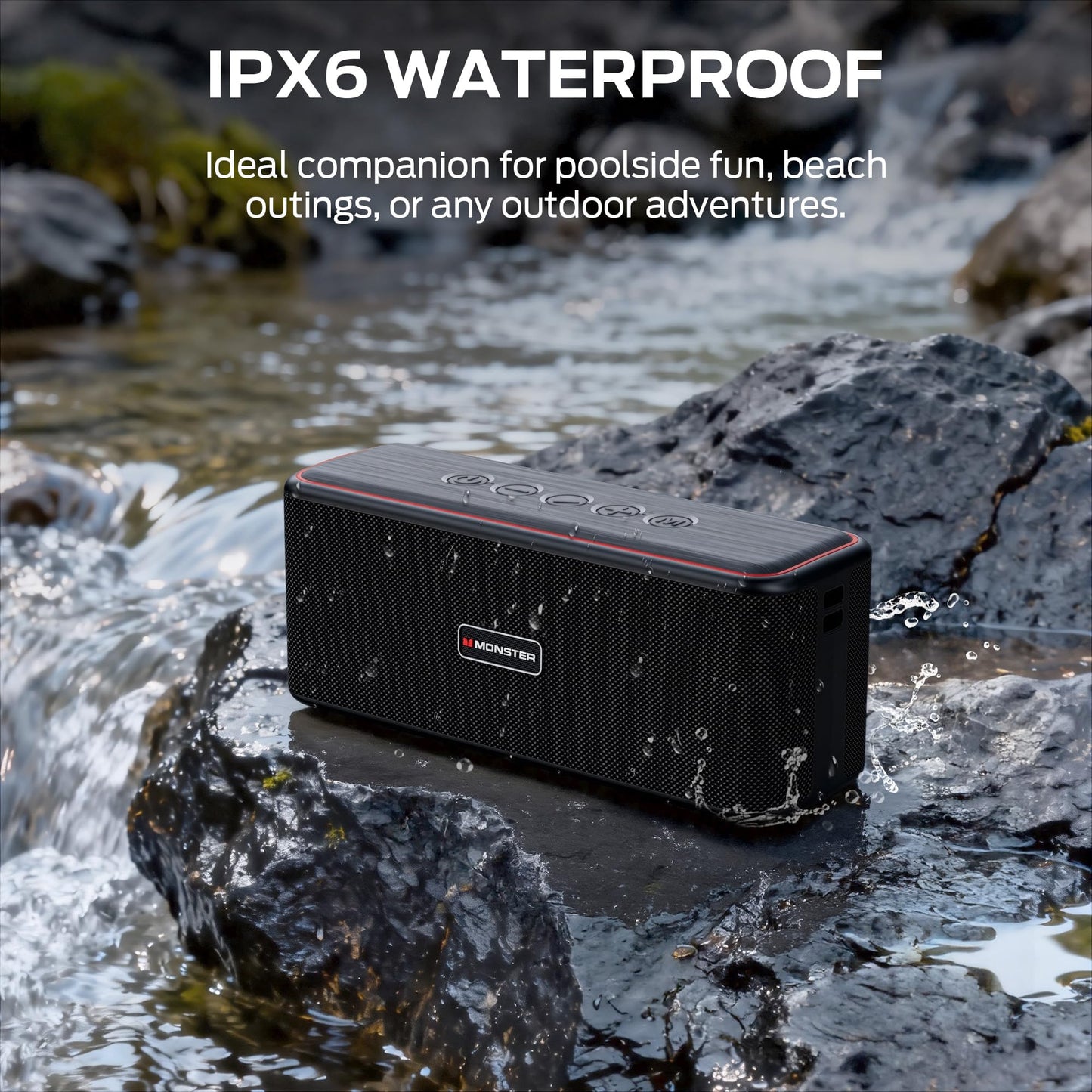 Monster Shock Plus Bluetooth Speaker, Portable Speaker with 40W Loud Stereo Sound, Bluetooth 6.0,TWS Pairing, 20H Playtime,Support AUX/TF Card, IPX6 Waterproof Wireless Speaker for Travel,Home,Outdoor