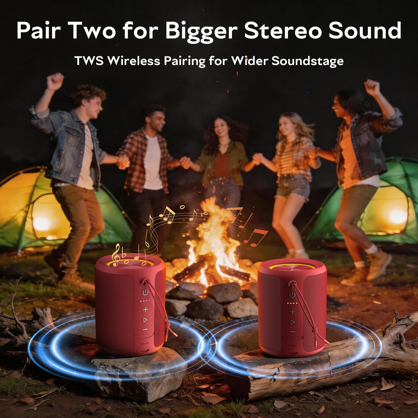 Portable Bluetooth Speaker Wireless, IPX7 Waterproof Dustproof Mini Speakers, 20W Loud Bass Stereo, 15H Playtime, BT5.3 & TWS, RGB Light, for Outdoor/Shower/Home/Party, Stocking Stuffers