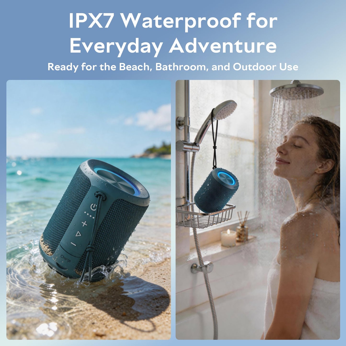 Portable Bluetooth Speaker Wireless, IPX7 Waterproof Dustproof Mini Speakers, 20W Loud Bass Stereo, 15H Playtime, BT5.3 & TWS, RGB Light, for Outdoor/Shower/Home/Party, Stocking Stuffers