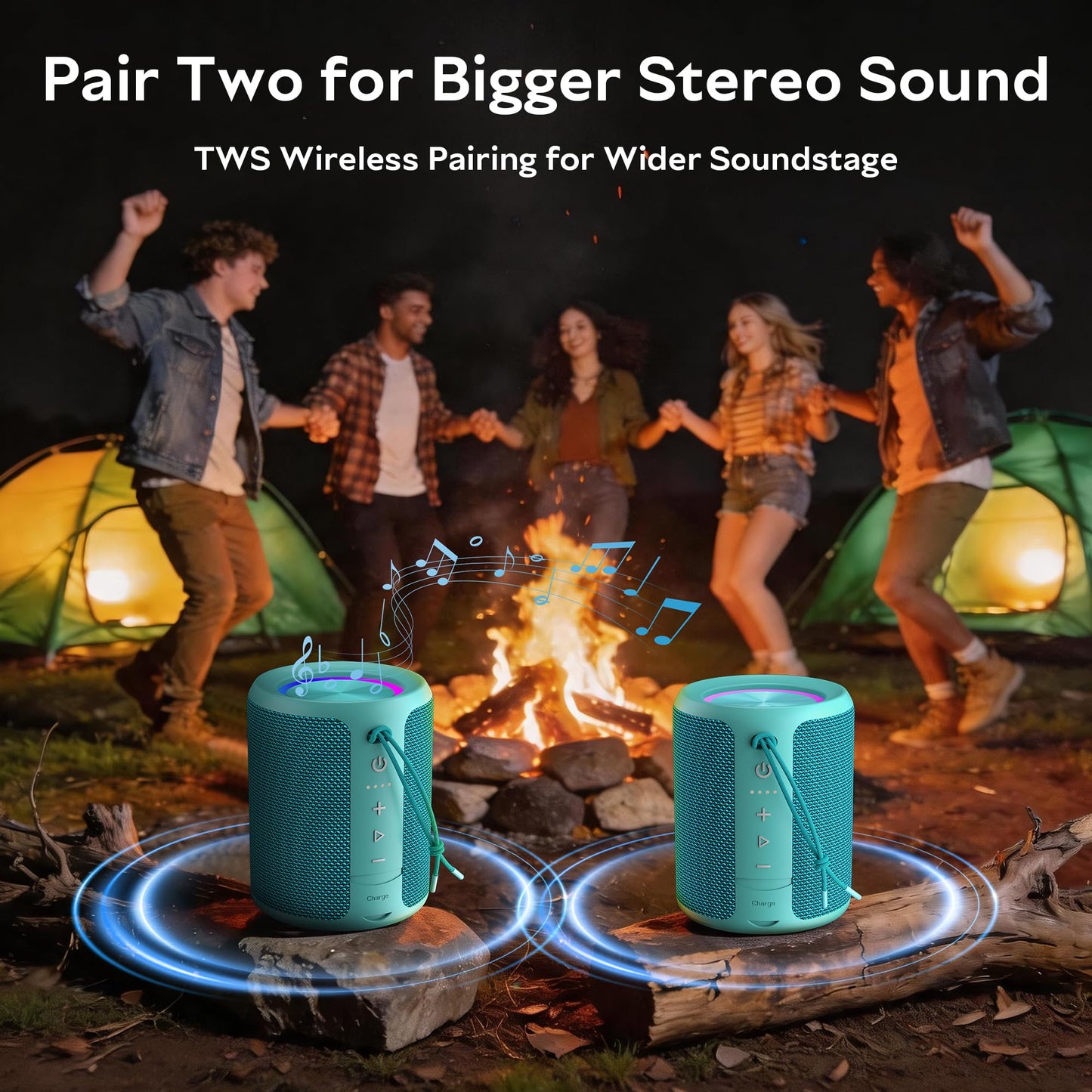 Portable Bluetooth Speaker Wireless, IPX7 Waterproof Dustproof Mini Speakers, 20W Loud Bass Stereo, 15H Playtime, BT5.3 & TWS, RGB Light, for Outdoor/Shower/Home/Party, Stocking Stuffers