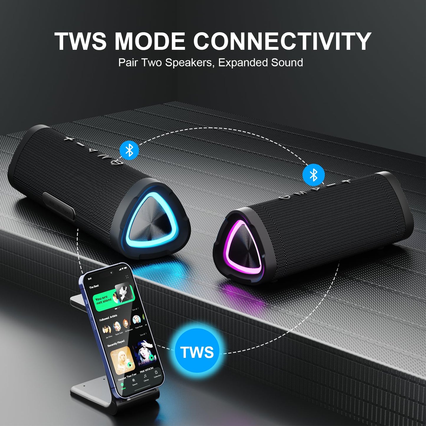 Bluetooth Speaker,Vanzon V40 Portable Wireless Bluetooth Speaker with IPX7 Waterproof, 24W HiFi Stereo Sound,24H Playtime, LED Lights and TWS Dual Pairing, Suitable for Home Outdoors Travel,Great Gift