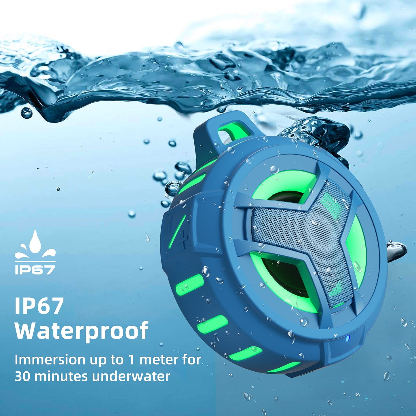 EBODA Bluetooth Shower Speaker, Portable Bluetooth Speakers, IP67 Waterproof Outdoor Speaker Wireless with LED Light, Floating, 2000mAh, True Wireless Stereo for Pool, Kayak, Bike, Golf, Gifts -Black
