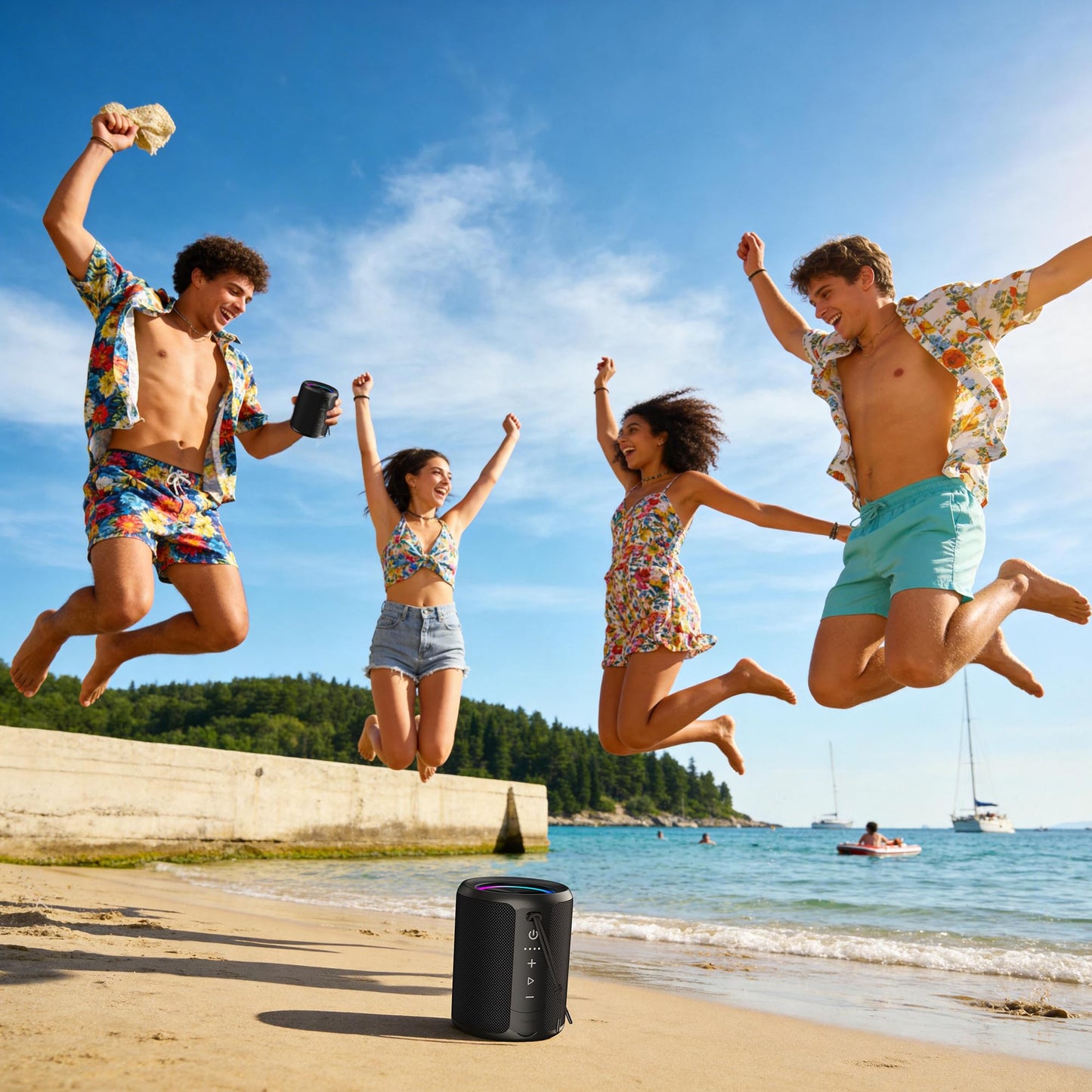 Portable Bluetooth Speaker Wireless, IPX7 Waterproof Dustproof Mini Speakers, 20W Loud Bass Stereo, 15H Playtime, BT5.3 & TWS, RGB Light, for Outdoor/Shower/Home/Party, Stocking Stuffers