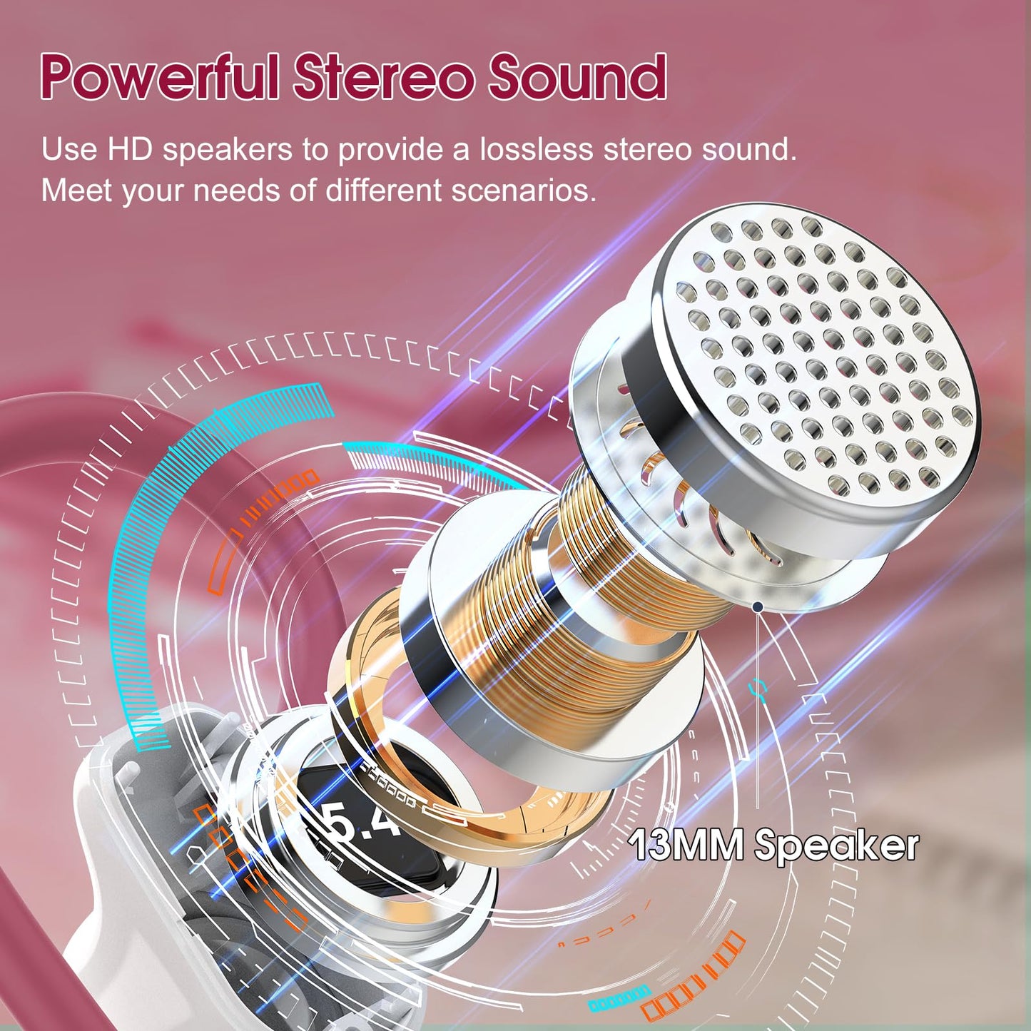 Wireless Earbuds, 50H Bluetooth 5.4 Headphones Sport, Bluetooth Earbuds with ENC Noise Canceling, HiFi Stereo Sound Wireless Earphones with Earhooks, IP7 Waterproof Ear Buds for Sports/Workout/Running