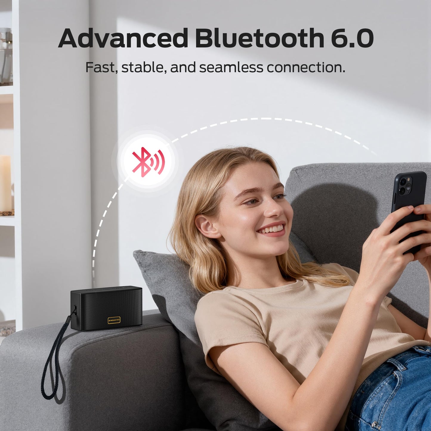 Monster Cubis Bluetooth Speaker, 15W Stereo Sound Portable Speaker, Bluetooth 6.0, 15H Playtime, True Wireless Stereo, AUX & Micro SD Input, IPX7 Water-Resistant Speaker for Shower, Outdoor, Travel