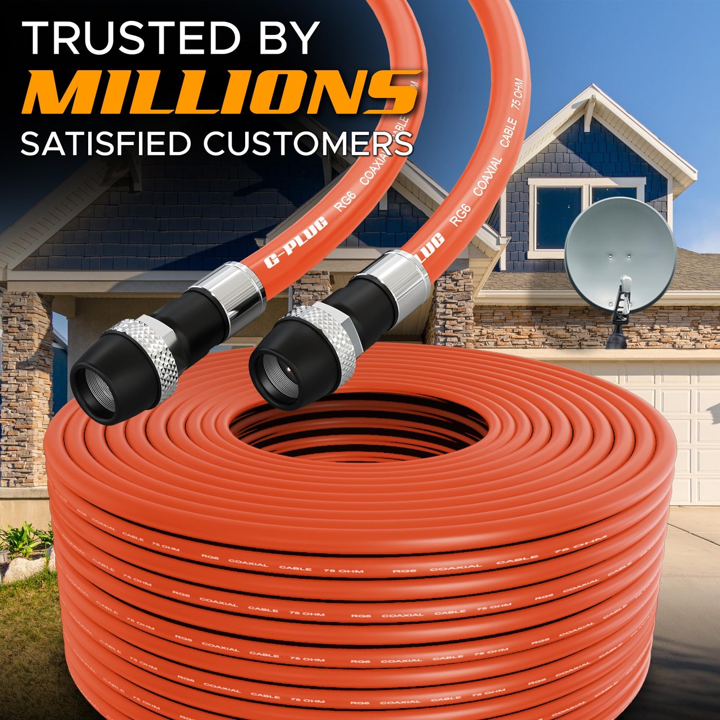 G-PLUG 25FT RG6 Coaxial Cable Connectors Set – High-Speed Internet, Broadband, Digital TV Aerial, Satellite Extension – Weather-Sealed Double Rubber O-Ring and Compression Connectors – White