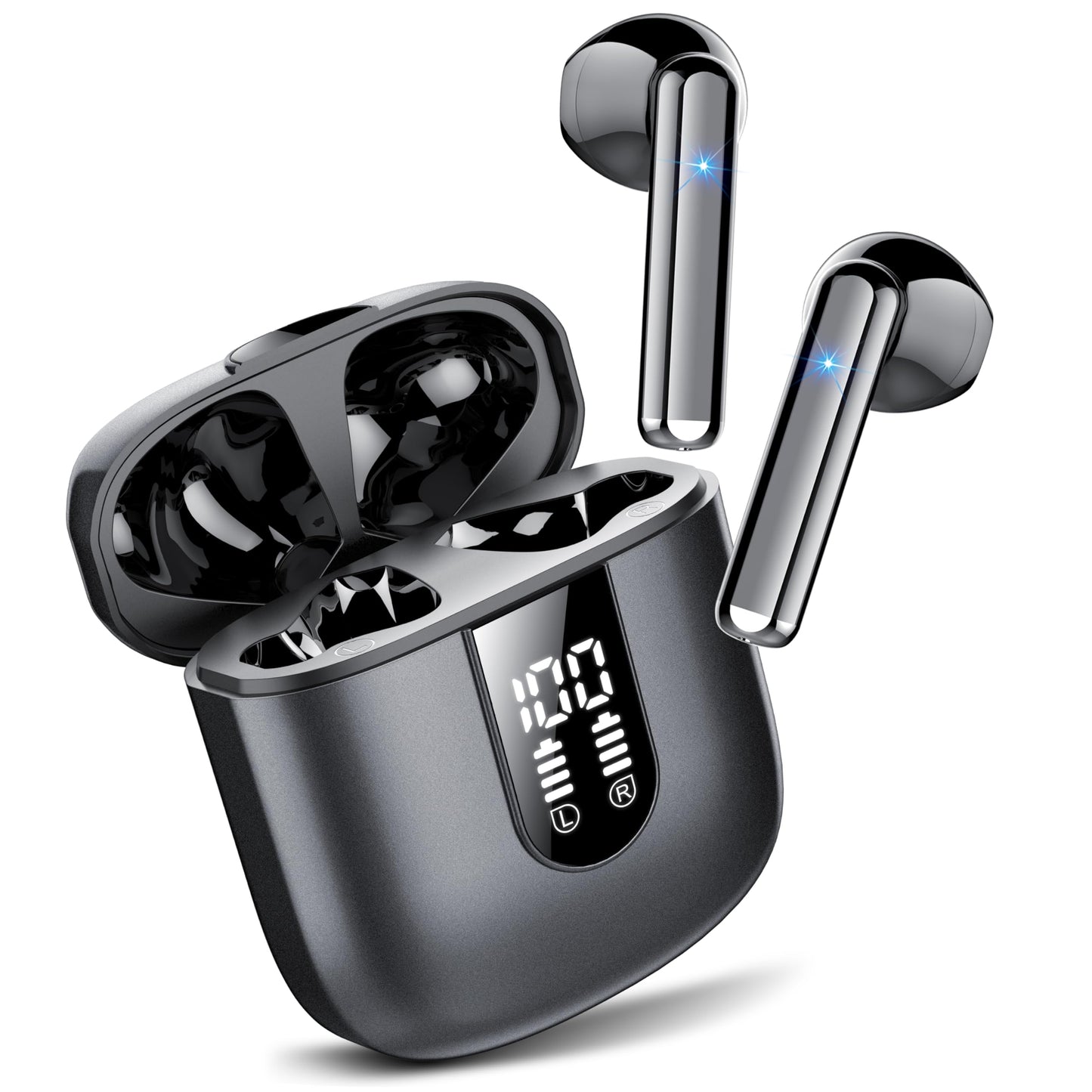 Wireless Earbuds, Bluetooth 5.3 Headphones HiFi Stereo, Mini in-Ear Bluetooth Earbuds, Wireless Earphones with 4 ENC Noise Cancelling Mic, IP7 Waterproof, LED Display, Touch Control Ear Buds, White