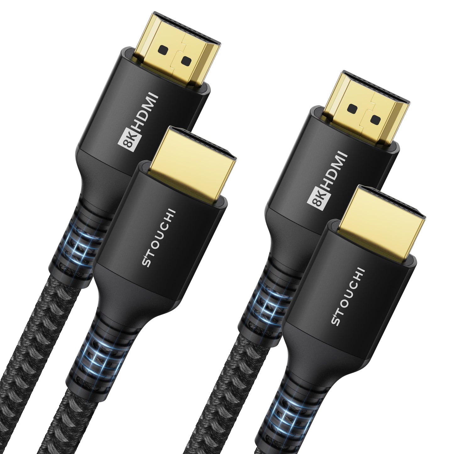 10K 8K HDMI Cables 2-Pack 6.6FT, Stouchi (Certified) 48Gbps Ultra High Speed HDMI® Cable for PS5 4K@120Hz Gaming, 8K@60Hz TVs, eARC Dolby Atmos Home Theater