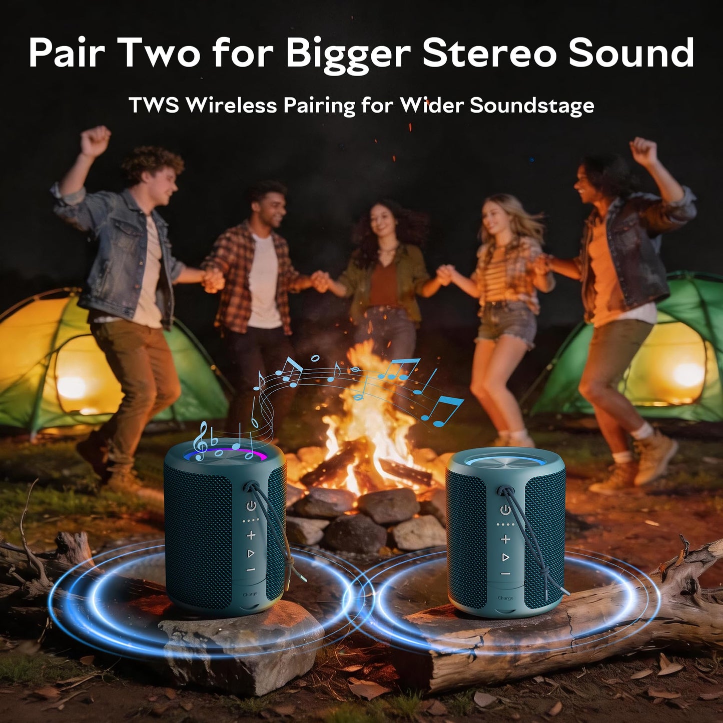 Portable Bluetooth Speaker Wireless, IPX7 Waterproof Dustproof Mini Speakers, 20W Loud Bass Stereo, 15H Playtime, BT5.3 & TWS, RGB Light, for Outdoor/Shower/Home/Party, Stocking Stuffers