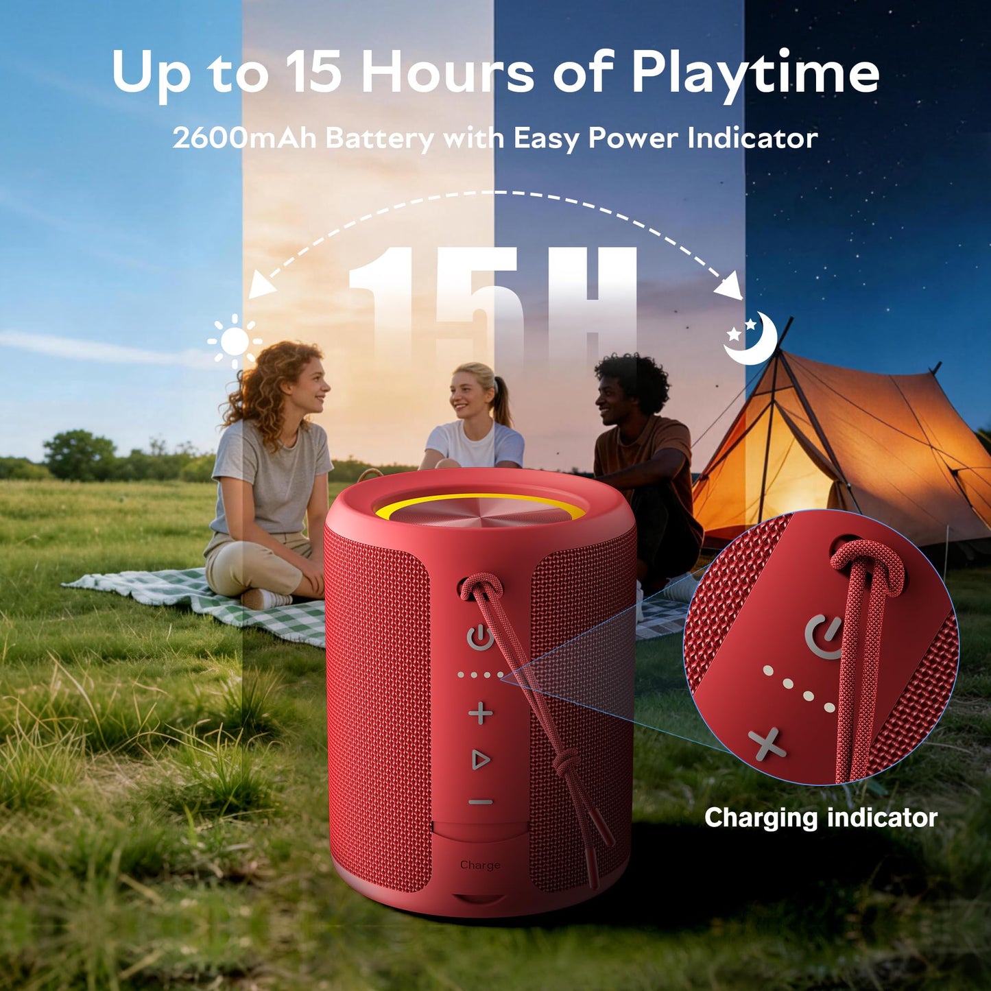 Portable Bluetooth Speaker Wireless, IPX7 Waterproof Dustproof Mini Speakers, 20W Loud Bass Stereo, 15H Playtime, BT5.3 & TWS, RGB Light, for Outdoor/Shower/Home/Party, Stocking Stuffers