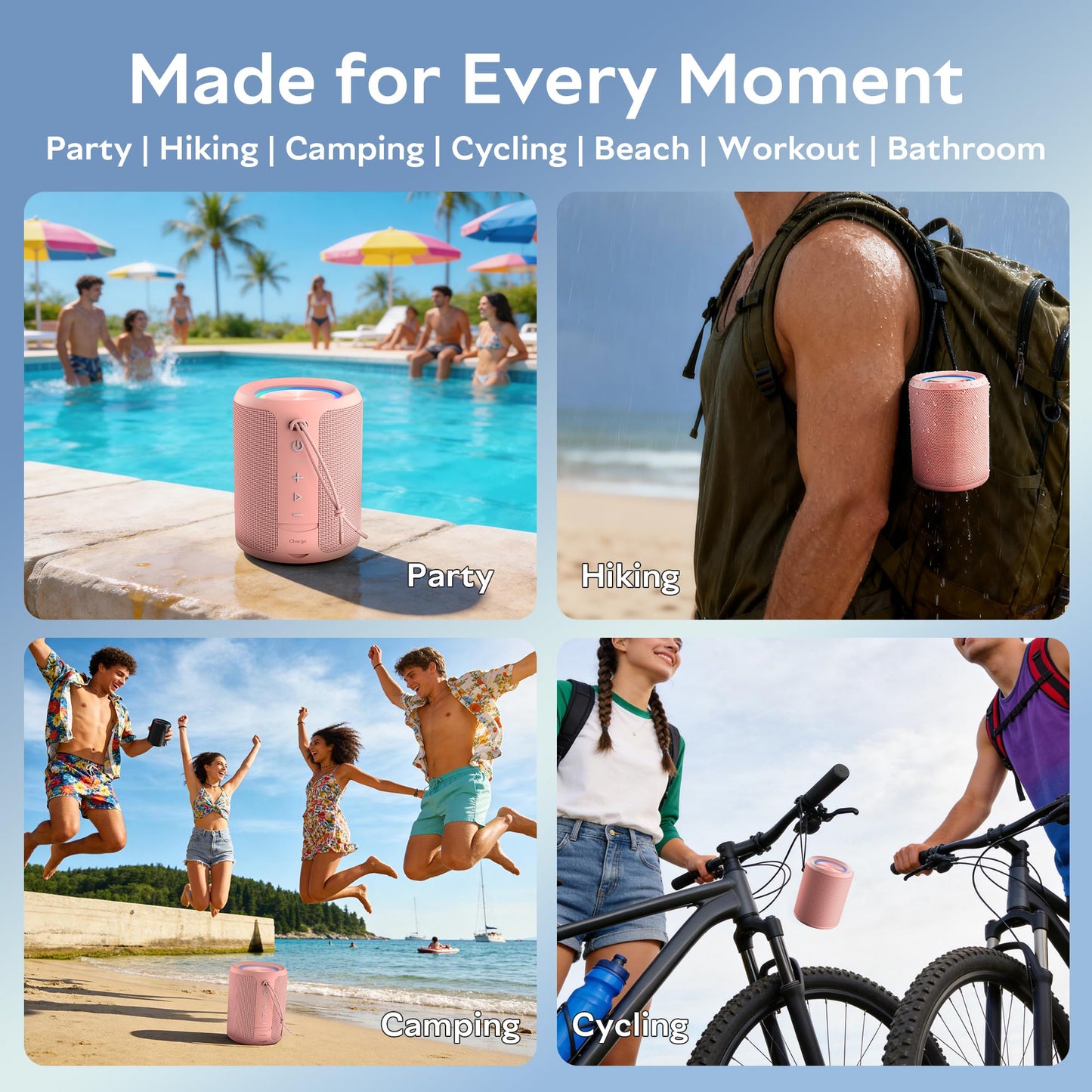 Portable Bluetooth Speaker Wireless, IPX7 Waterproof Dustproof Mini Speakers, 20W Loud Bass Stereo, 15H Playtime, BT5.3 & TWS, RGB Light, for Outdoor/Shower/Home/Party, Stocking Stuffers