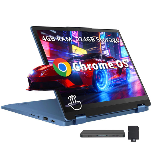Lenovo Slim 3 Chromebook, 14″ FHD IPS Touchscreen Laptop, 8-Core MediaTek Kompanio 520 Processor, 4GB RAM, 224GB Storage (64GB eMMC+160GB Docking Station Set), WiFi 6, Chrome OS, Abyss Blue