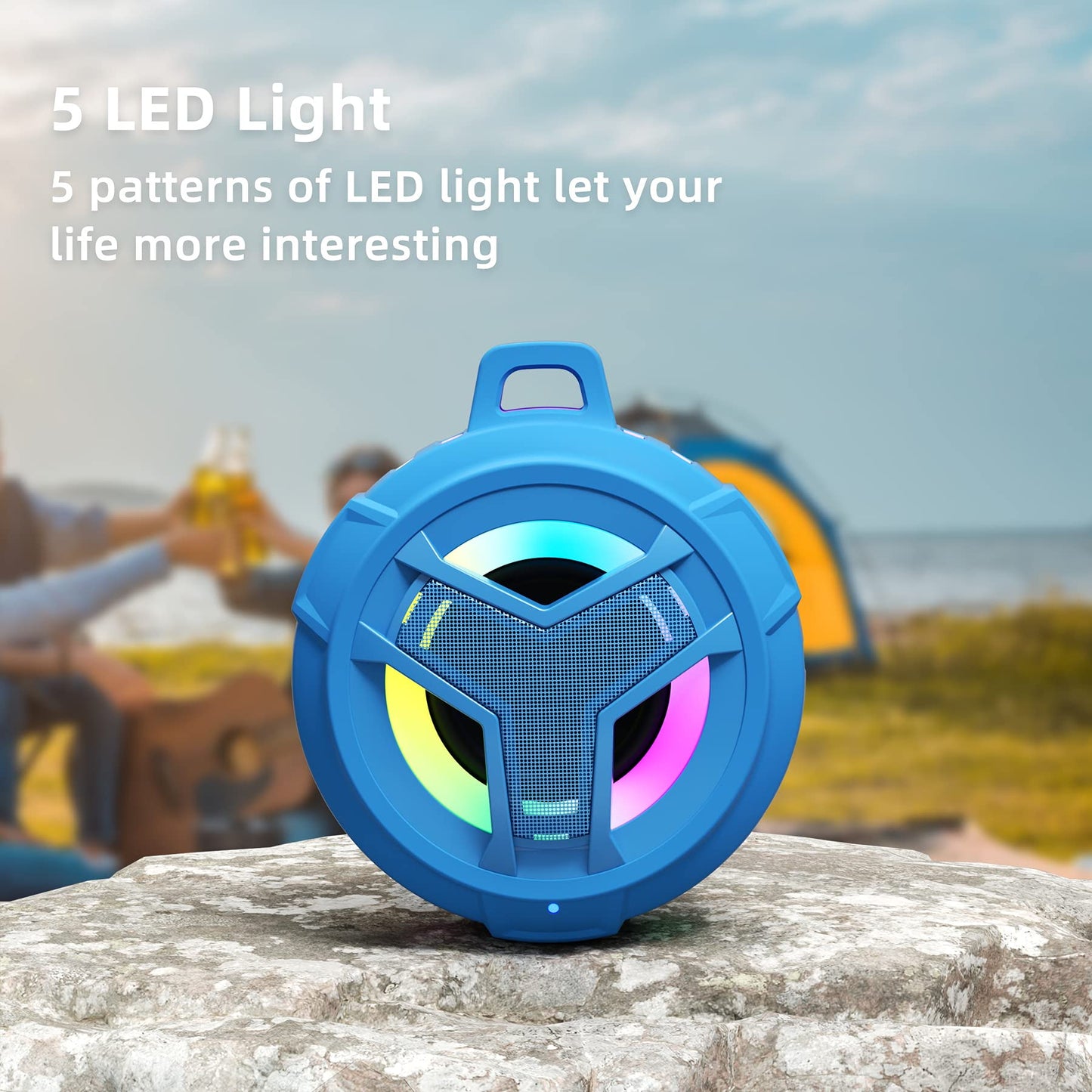 EBODA Bluetooth Shower Speaker, Portable Bluetooth Speakers, IP67 Waterproof Outdoor Speaker Wireless with LED Light, Floating, 2000mAh, True Wireless Stereo for Pool, Kayak, Bike, Golf, Gifts -Black