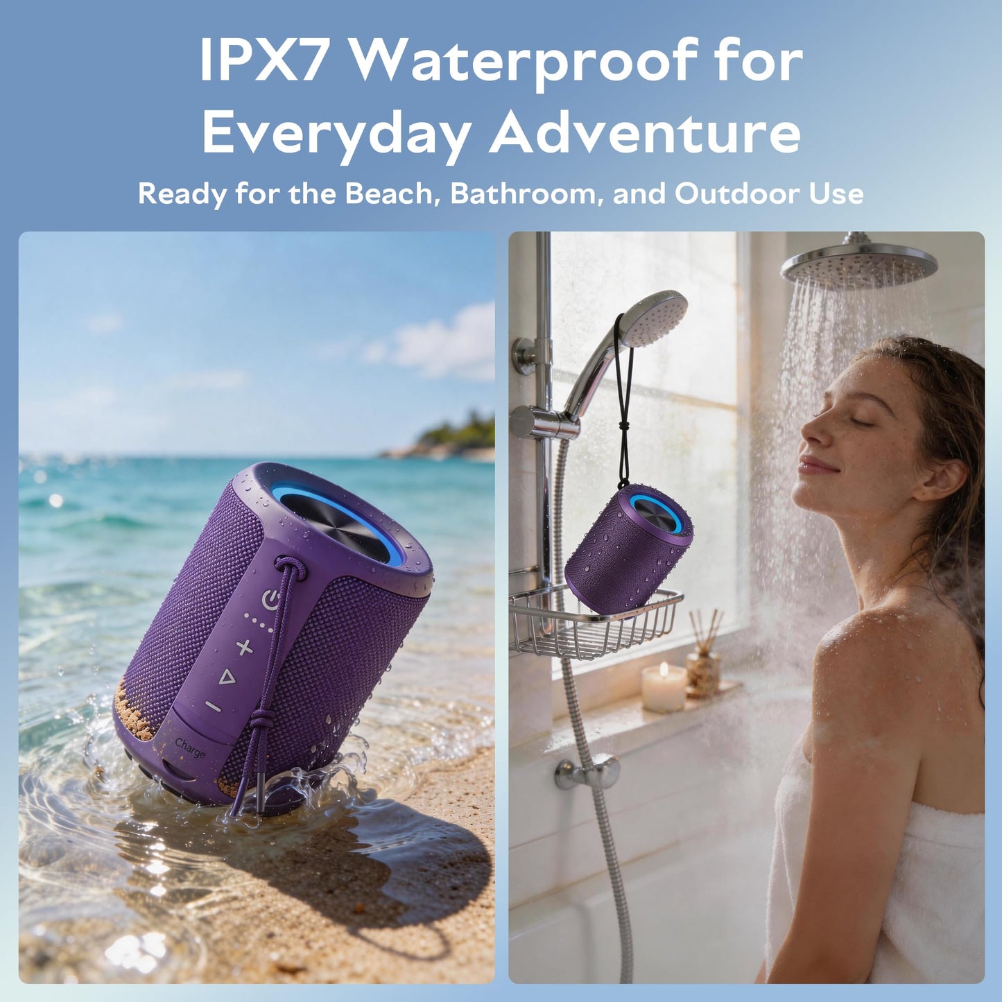 Portable Bluetooth Speaker Wireless, IPX7 Waterproof Dustproof Mini Speakers, 20W Loud Bass Stereo, 15H Playtime, BT5.3 & TWS, RGB Light, for Outdoor/Shower/Home/Party, Stocking Stuffers