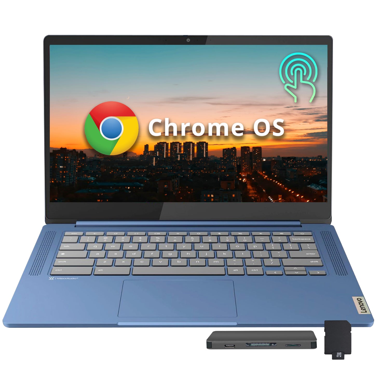 Lenovo Slim 3 Chromebook, 14″ FHD IPS Touchscreen Laptop, MediaTek Kompanio 520 Processor, 4GB RAM, 224GB Storage (64GB eMMC+160GB Docking Station Set), Webcam, Chrome OS, Abyss Blue