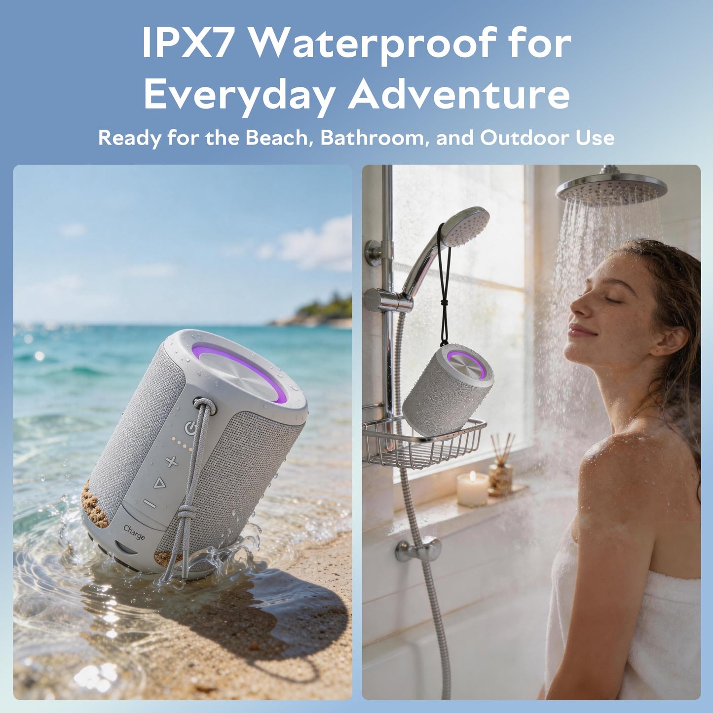 Portable Bluetooth Speaker Wireless, IPX7 Waterproof Dustproof Mini Speakers, 20W Loud Bass Stereo, 15H Playtime, BT5.3 & TWS, RGB Light, for Outdoor/Shower/Home/Party, Stocking Stuffers