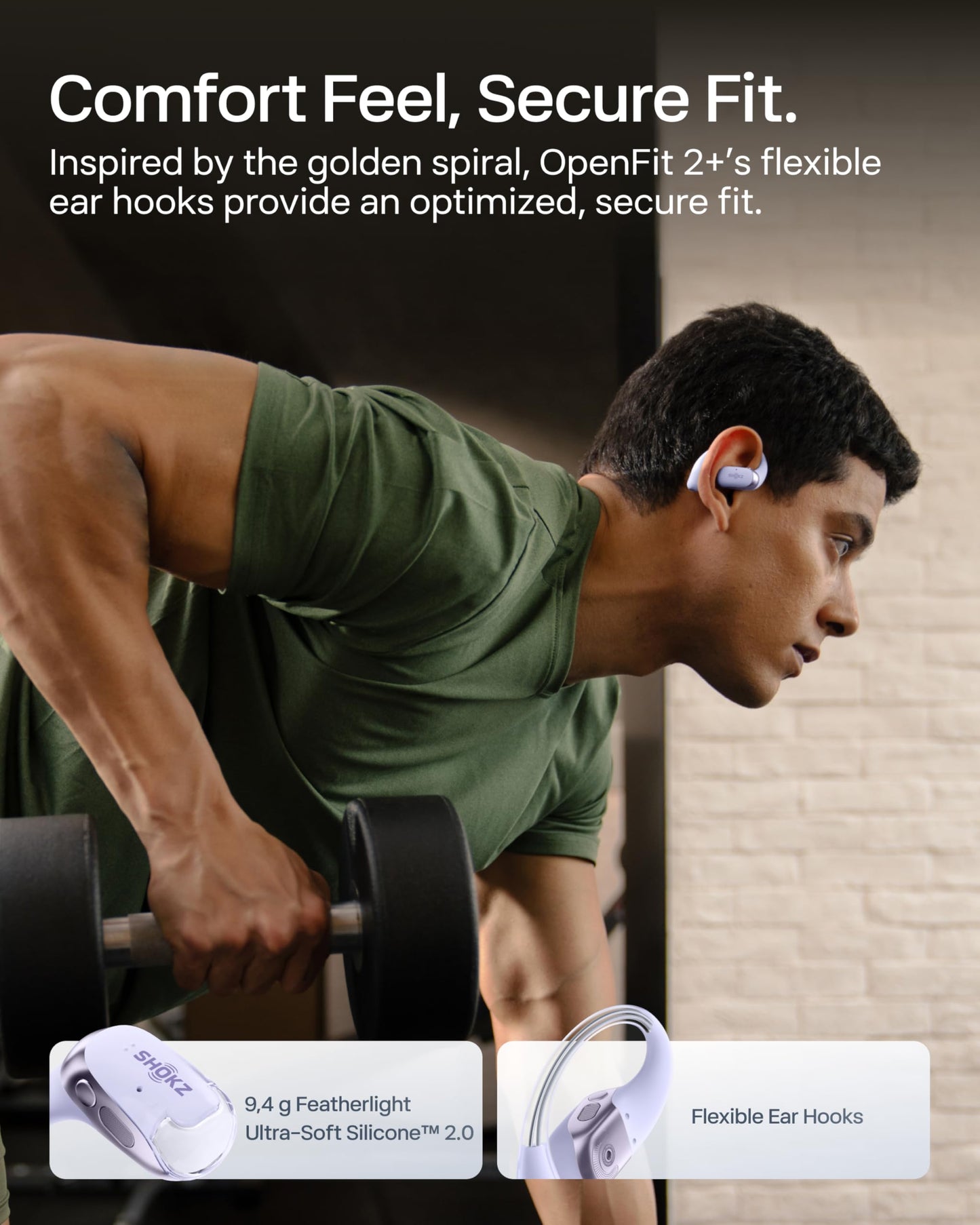 SHOKZ New OpenFit 2+ Open-Ear Headphones, Dolby Audio Enabled, Comfortable Earbuds with Soft Ear Hooks, 48H Playtime, IP55 Water-Resistant, USB-C Fast Charging, Wireless Charging, Carrying Bag,Black