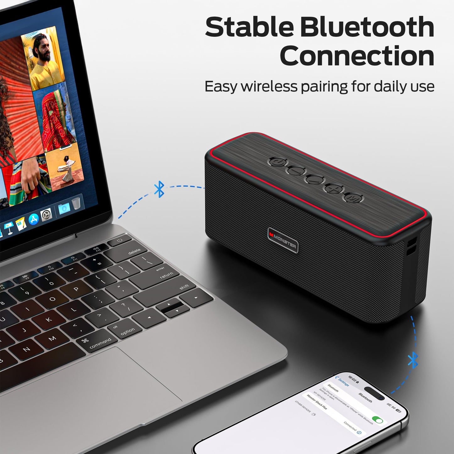 Monster Shock Plus Bluetooth Speaker, Portable Speaker with 40W Loud Stereo Sound, Bluetooth 6.0,TWS Pairing, 20H Playtime,Support AUX/TF Card, IPX6 Waterproof Wireless Speaker for Travel,Home,Outdoor