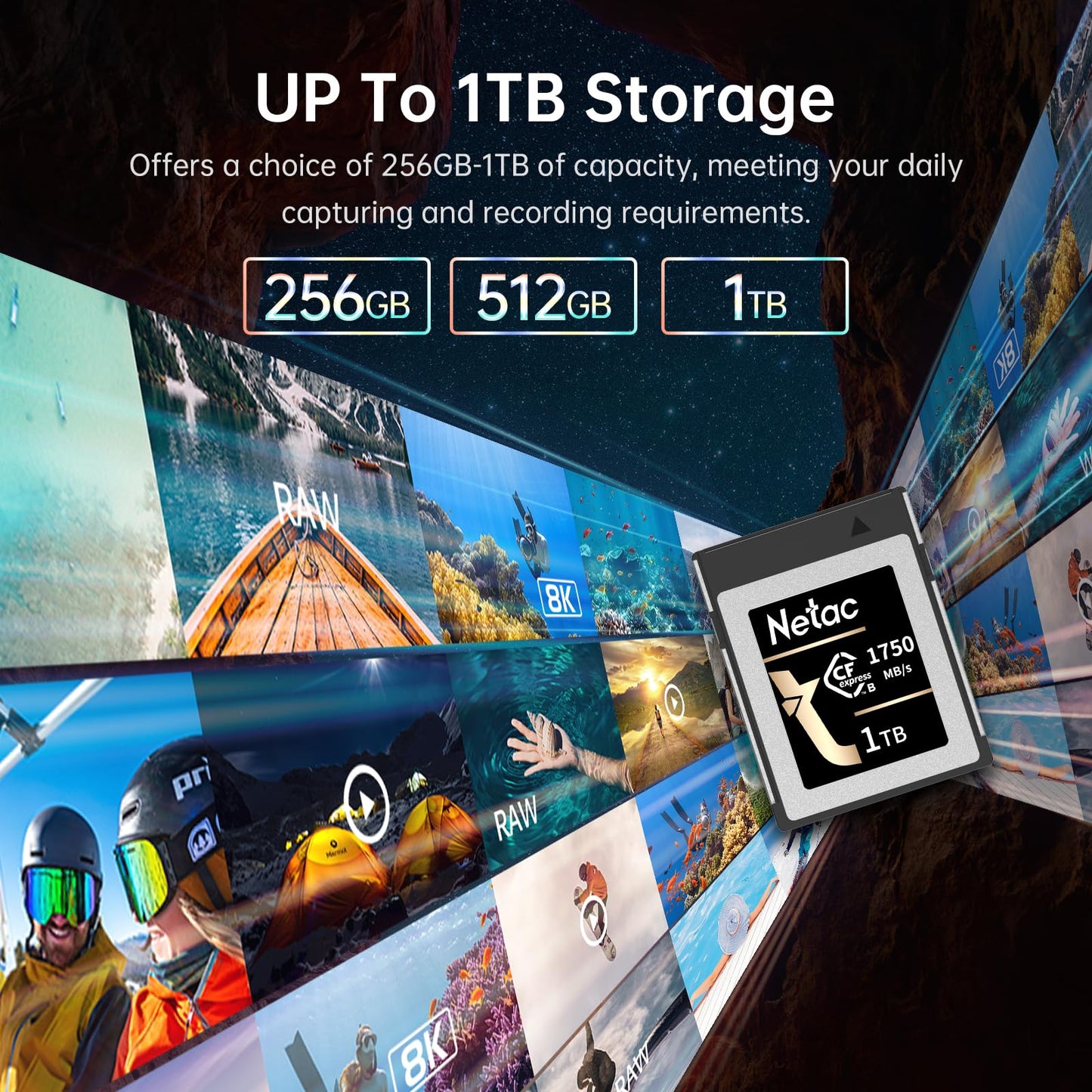 Netac 256GB CFexpress Type B Memory Card PCIe Gen 3 * 2 NVMe1.4 Max Read Up to 1750MB/s Max Write Up to 550MB/s for Professional Photographers and Videographers Vloger, CF2000