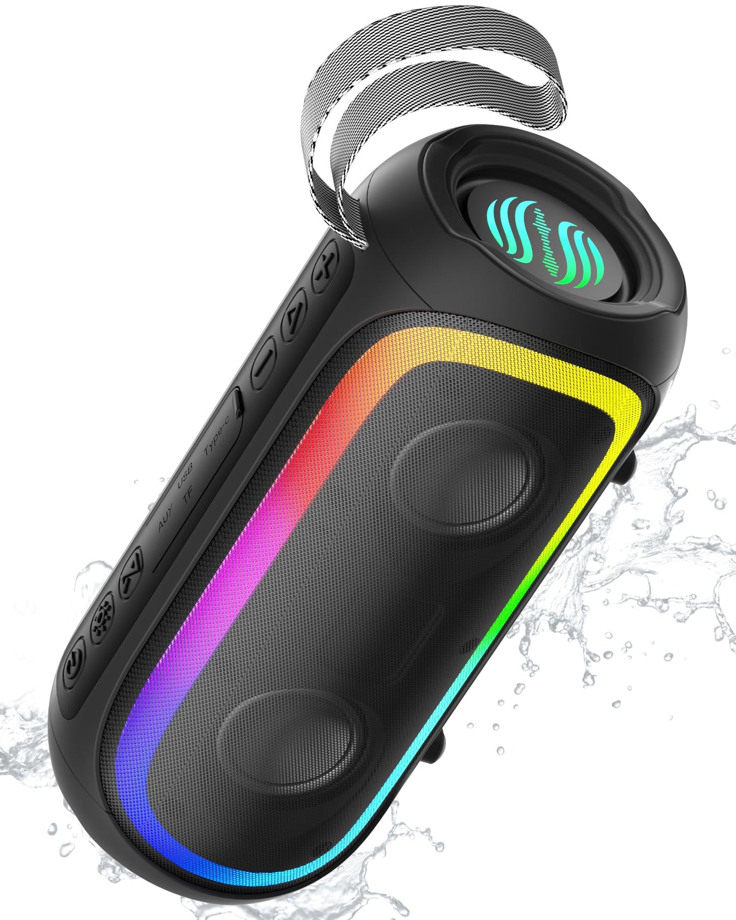 Portable Bluetooth Speaker, IPX6 Waterproof 20W HiFi Stereo Sound with Deep Bass 12H Playtime BT 5.2 Wireless TWS 7 Color Lights soundbox for Smartphone/Tablet/PC Apply to Home/Outdoor