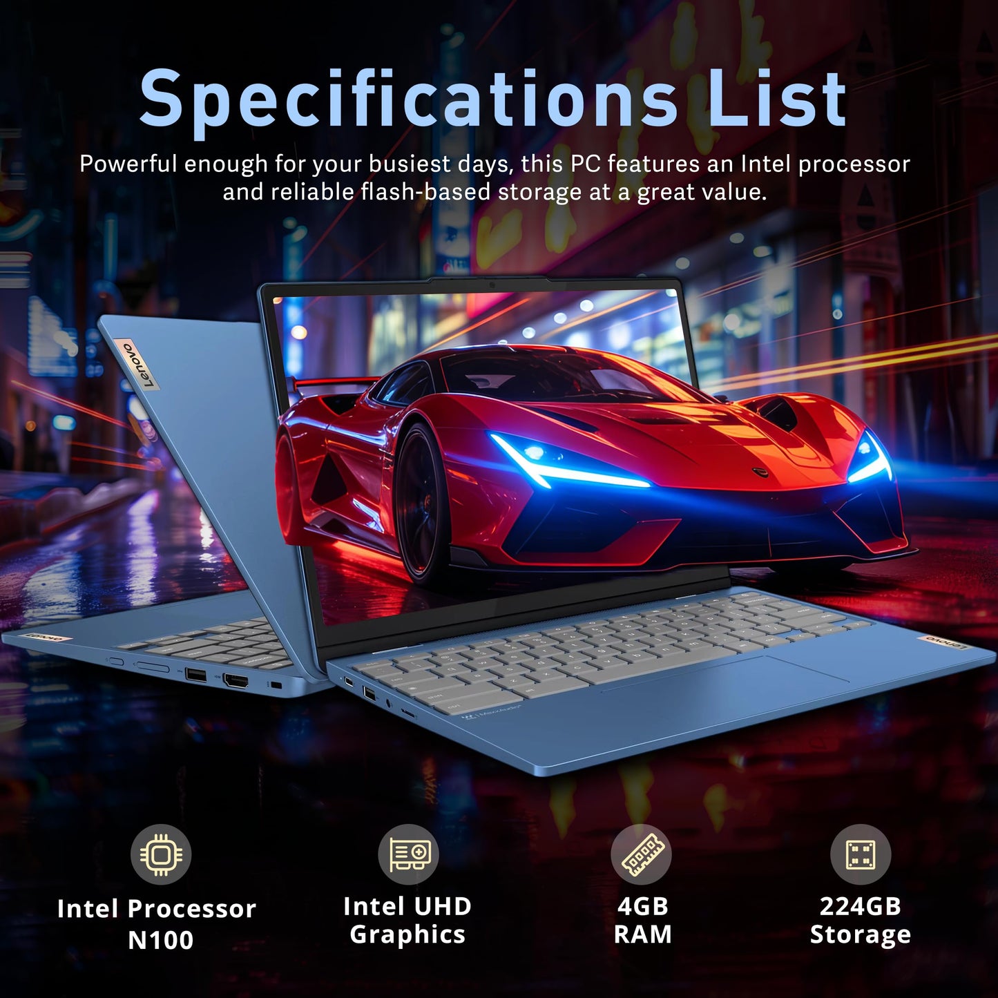 Lenovo Slim 3 Chromebook, 14″ FHD IPS Touchscreen Laptop, 8-Core MediaTek Kompanio 520 Processor, 4GB RAM, 224GB Storage (64GB eMMC+160GB Docking Station Set), WiFi 6, Chrome OS, Abyss Blue