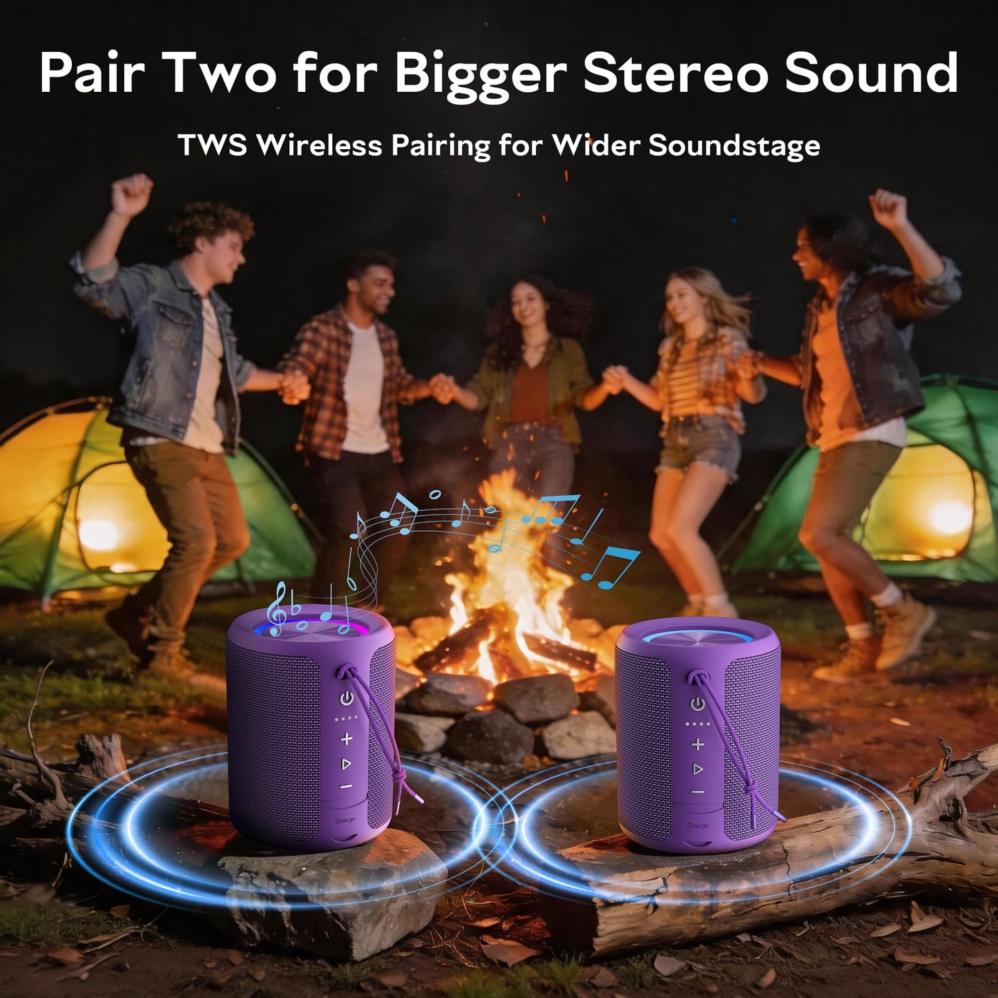 Portable Bluetooth Speaker Wireless, IPX7 Waterproof Dustproof Mini Speakers, 20W Loud Bass Stereo, 15H Playtime, BT5.3 & TWS, RGB Light, for Outdoor/Shower/Home/Party, Stocking Stuffers