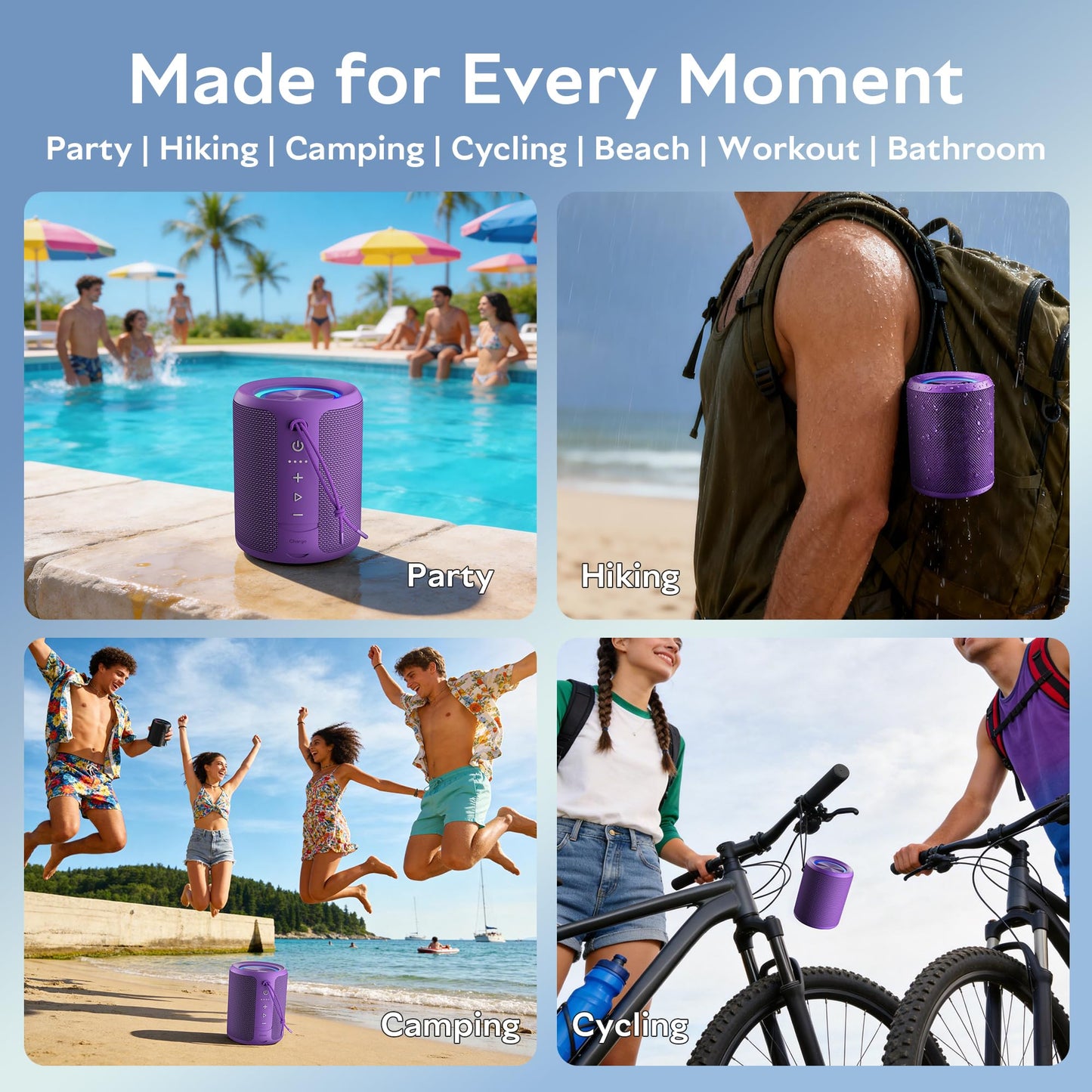 Portable Bluetooth Speaker Wireless, IPX7 Waterproof Dustproof Mini Speakers, 20W Loud Bass Stereo, 15H Playtime, BT5.3 & TWS, RGB Light, for Outdoor/Shower/Home/Party, Stocking Stuffers