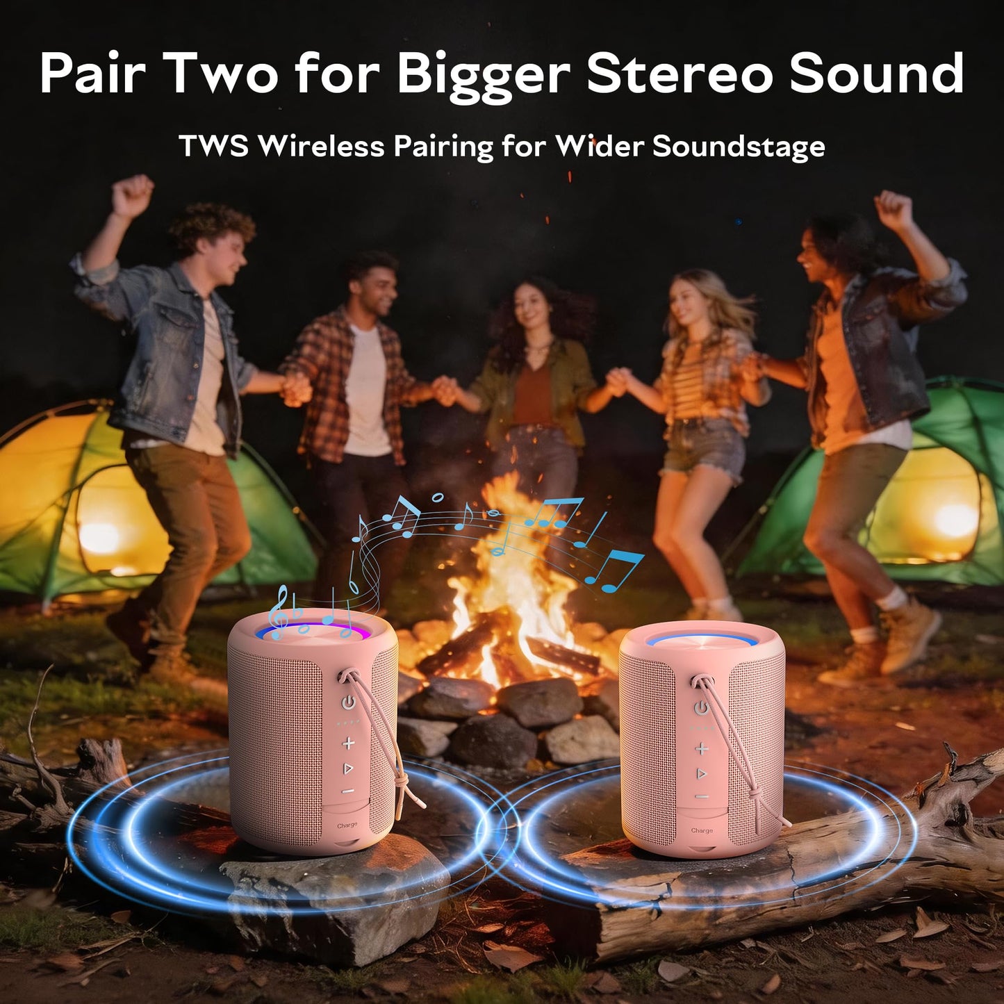 Portable Bluetooth Speaker Wireless, IPX7 Waterproof Dustproof Mini Speakers, 20W Loud Bass Stereo, 15H Playtime, BT5.3 & TWS, RGB Light, for Outdoor/Shower/Home/Party, Stocking Stuffers
