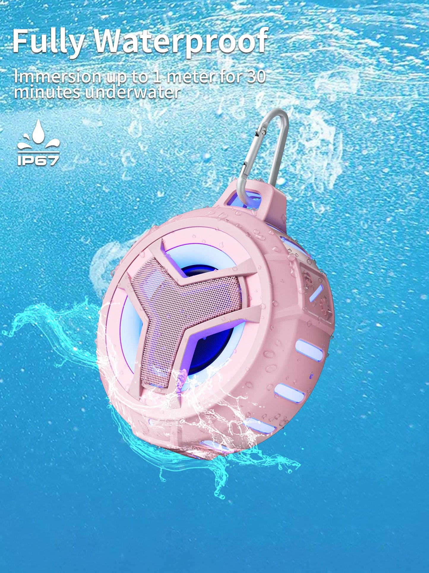 EBODA Bluetooth Shower Speaker, Portable Bluetooth Speakers, IP67 Waterproof Outdoor Speaker Wireless with LED Light, Floating, 2000mAh, True Wireless Stereo for Pool, Kayak, Bike, Golf, Gifts -Black