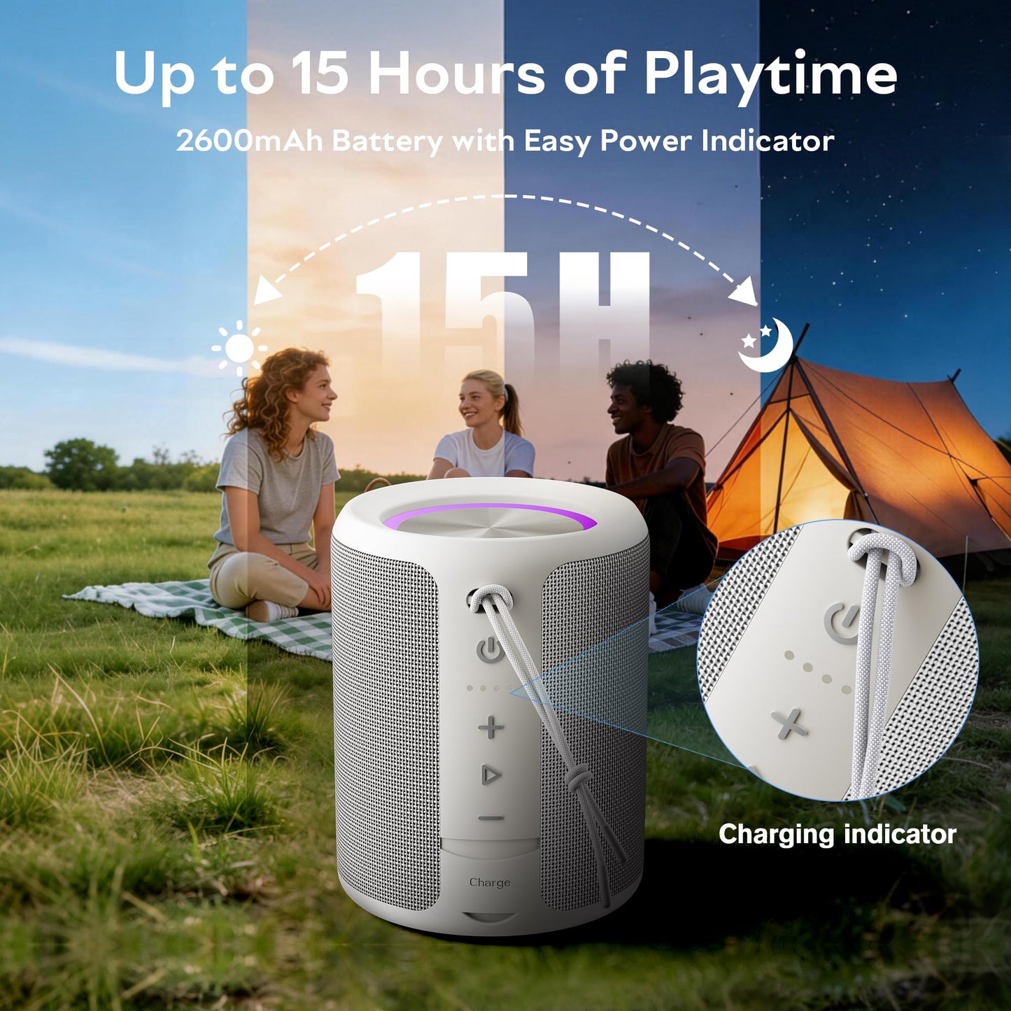 Portable Bluetooth Speaker Wireless, IPX7 Waterproof Dustproof Mini Speakers, 20W Loud Bass Stereo, 15H Playtime, BT5.3 & TWS, RGB Light, for Outdoor/Shower/Home/Party, Stocking Stuffers