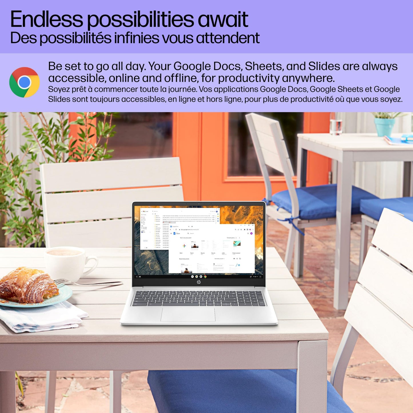 HP Chromebook Plus 15.6 inch Laptop, Full HD Display, Intel Core i3-N305, 8 GB RAM, 256 GB UFS, Intel UHD Graphics, Chrome OS, 15a-nb0006ca