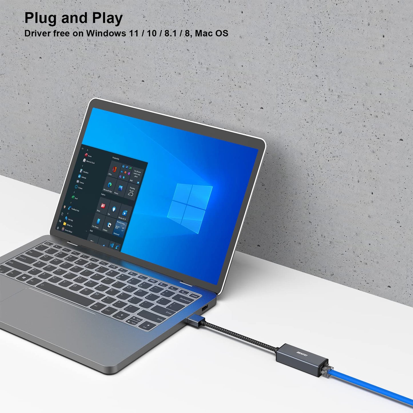 BENFEI USB 3.0 to Ethernet Adapter, USB C to RJ45 Gigabit LAN (1000Mbps) Network Adapter, Compatible with MacBook/Pro/Air, Surface Pro, Windows 11/10/8/7, Mac OS [Aluminium Shell&Nylon Cable]