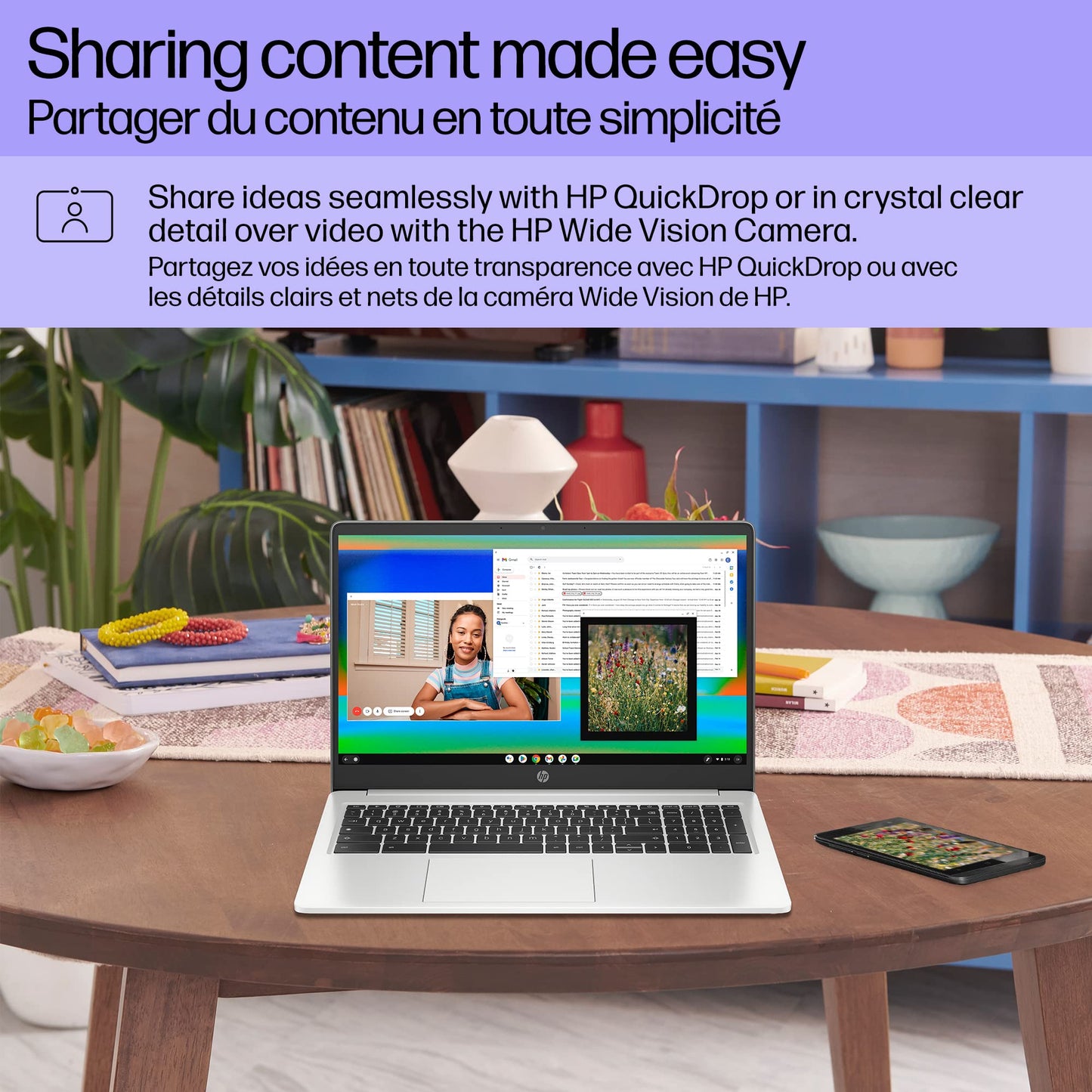 HP Chromebook Plus 15.6 inch Laptop, Full HD Display, Intel Core i3-N305, 8 GB RAM, 256 GB UFS, Intel UHD Graphics, Chrome OS, 15a-nb0006ca